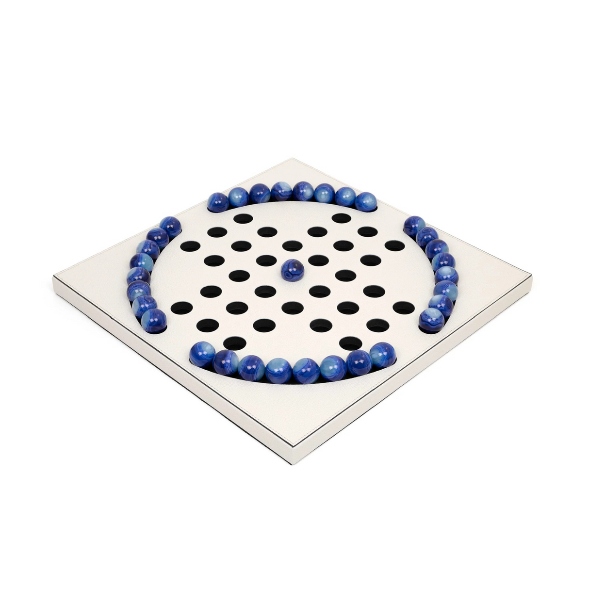 Blue Pawns Leather Game Board | Pinetti Peg Solitaire | OROA.com