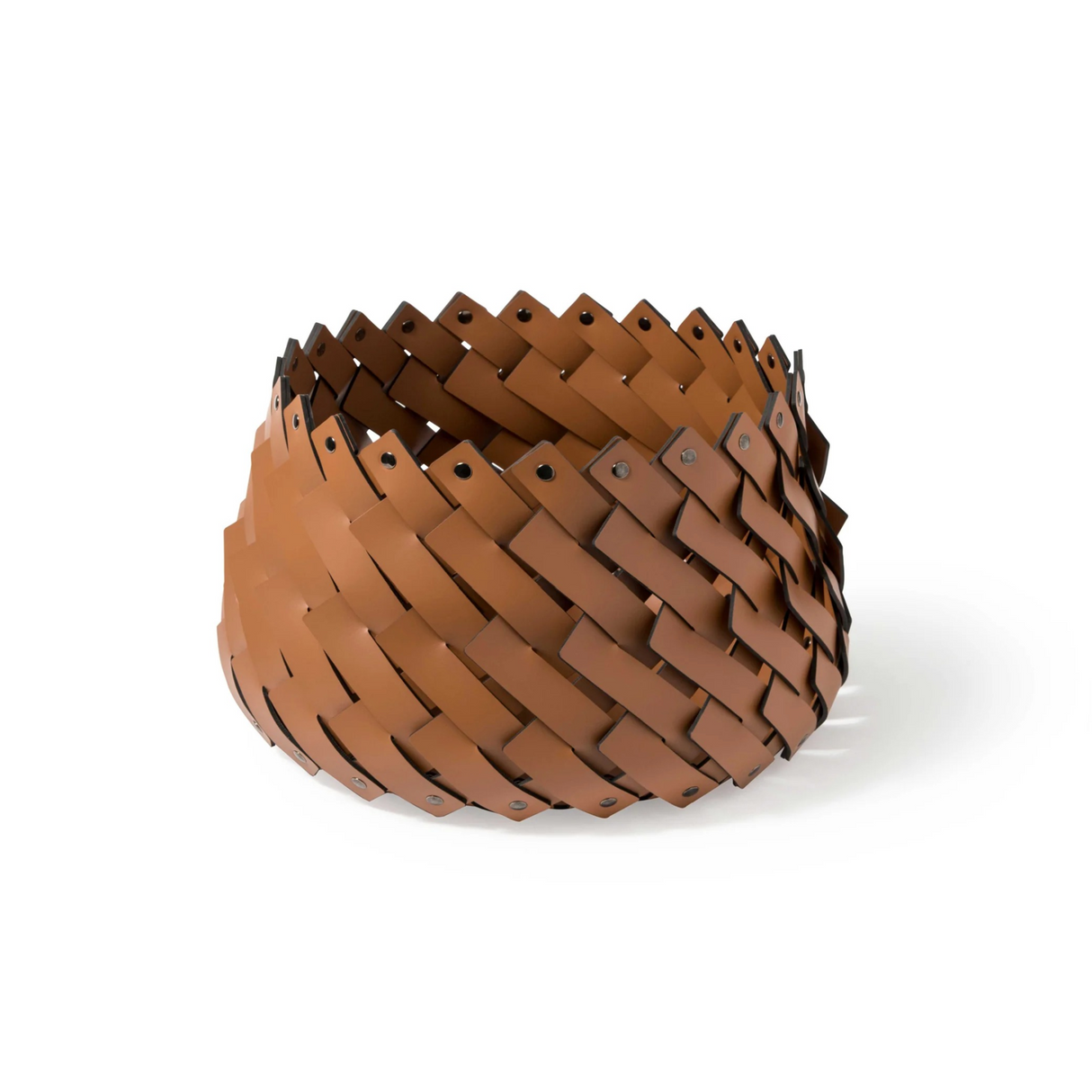 Leather Strips Round Basket S | Pinetti Almeria | OROA.com