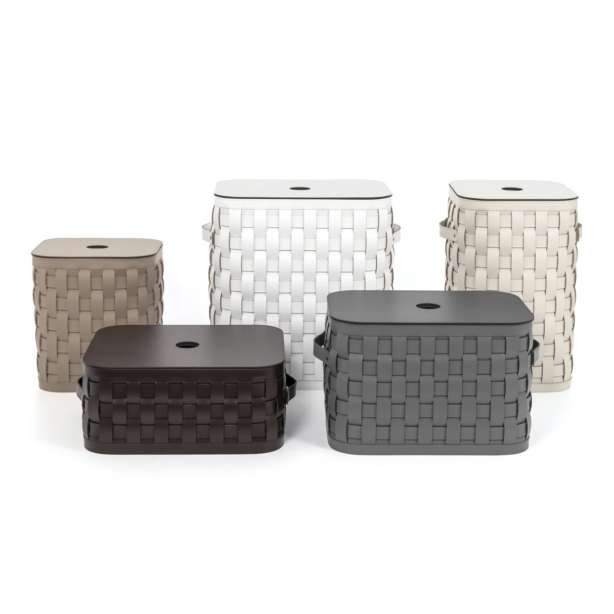 Flat Lidded Square Leather Basket S | Oroa.com