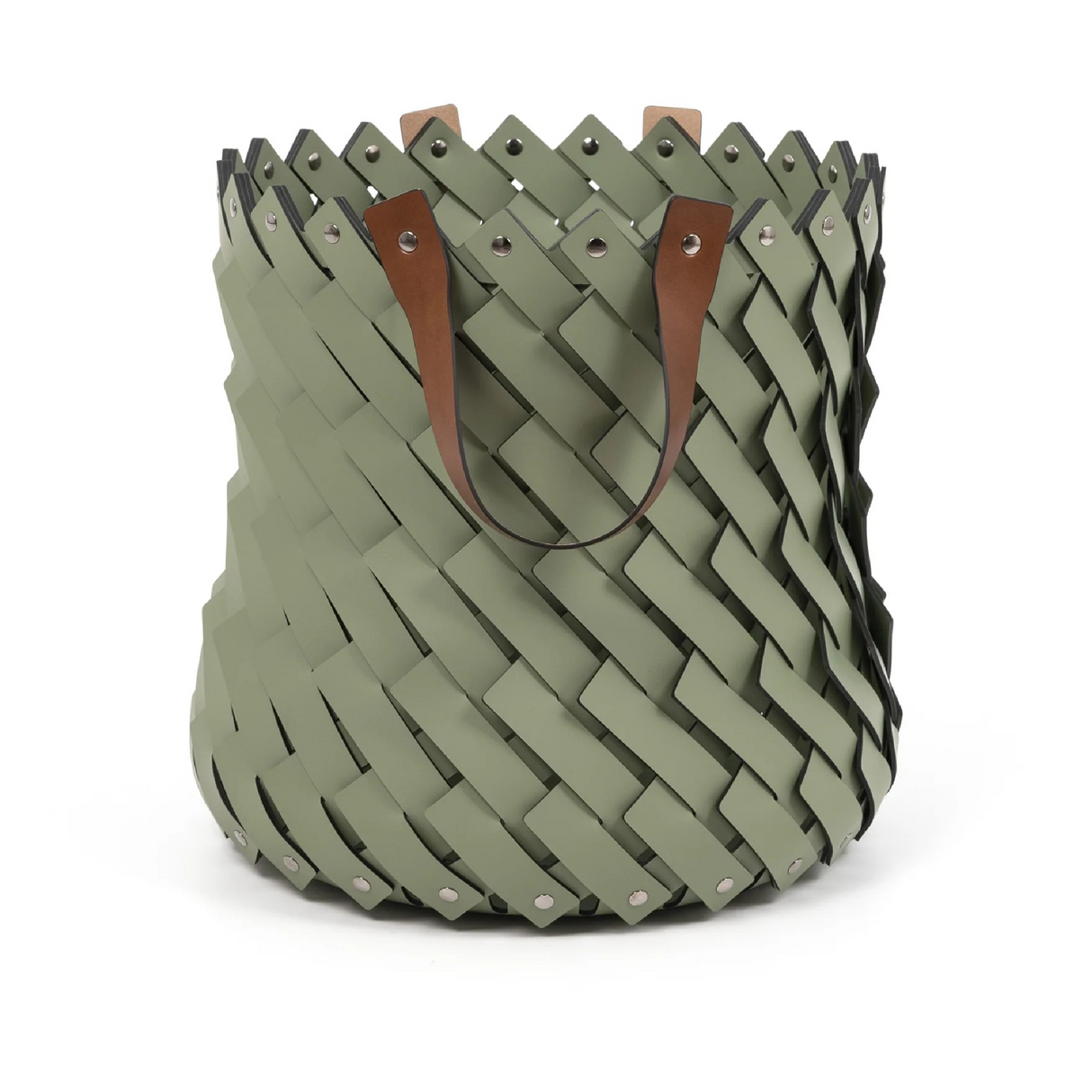 Leather Strips Basket with Handles M | Pinetti Almeria | OROA.com