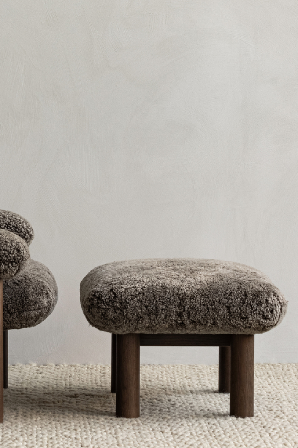 Wooden Leg Sheepskin Ottoman | Audo Copenhagen Brasilia | Oroa.com