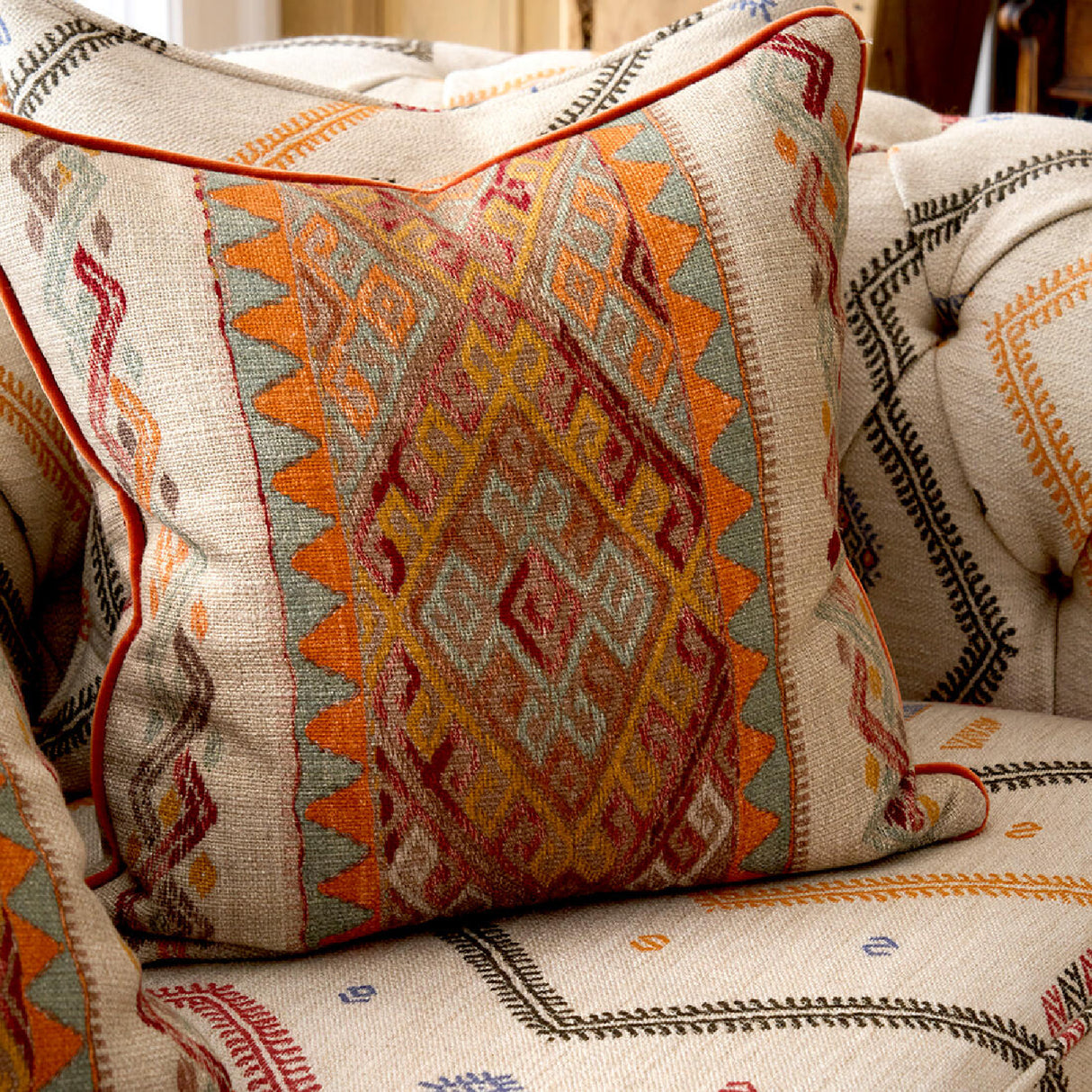 Orange Patterned Square Cushion | Oroa.com