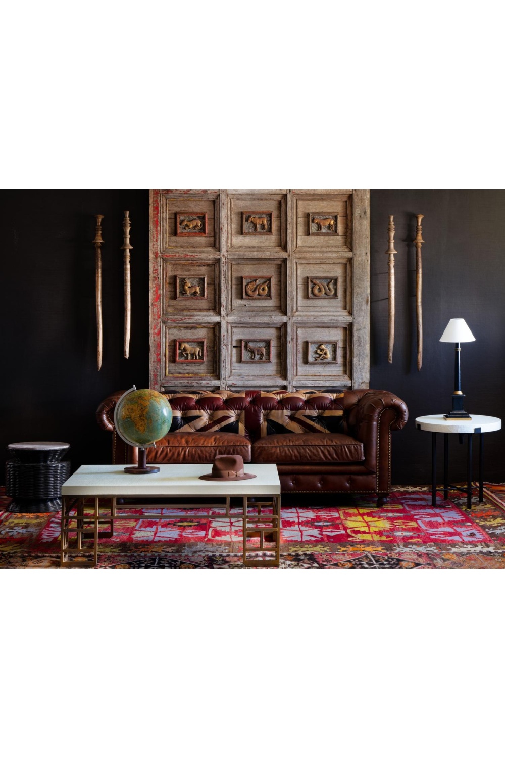 Cream Linen Brass Coffee Table | Andrew Martin Minerva | Oroa.com