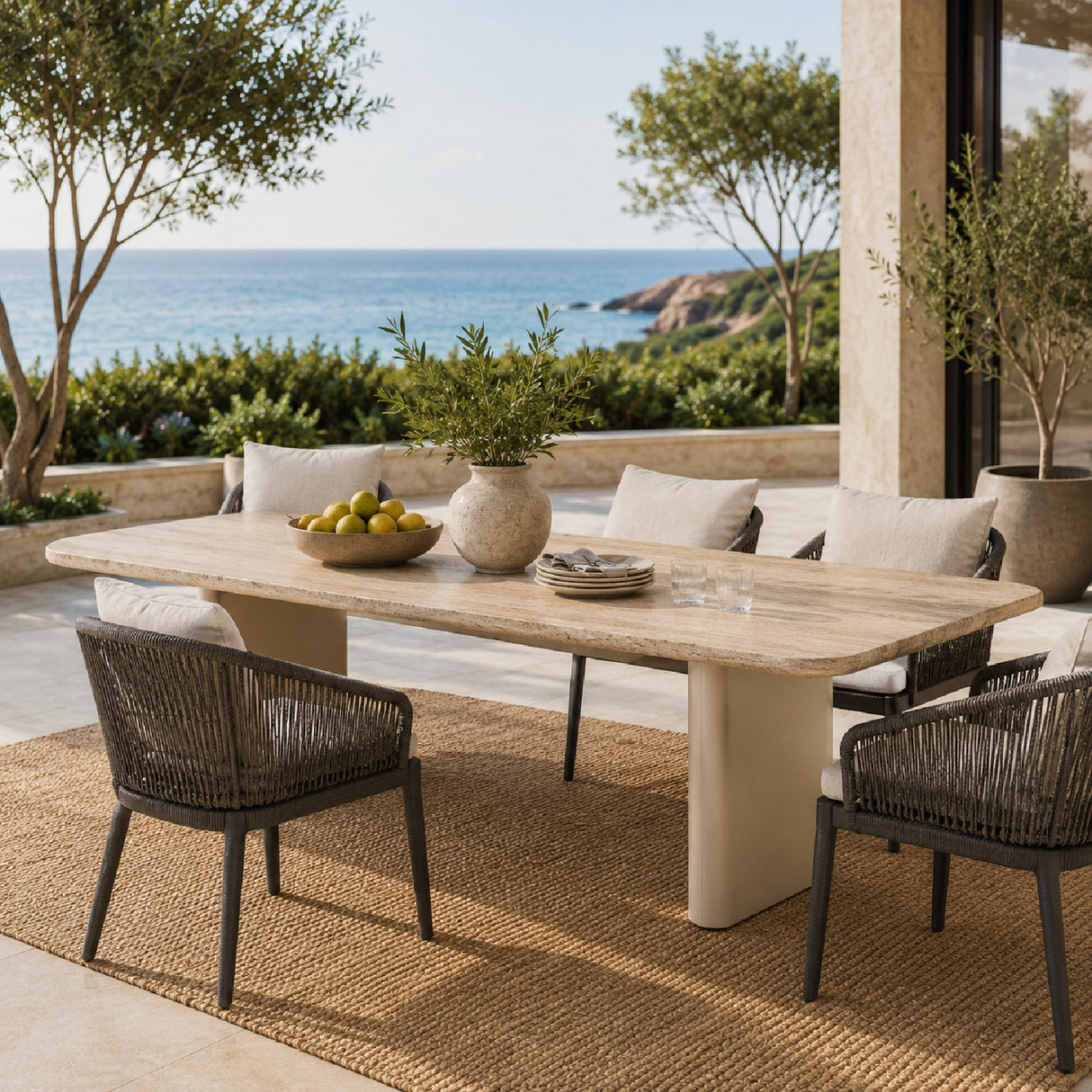 Rectangular Travertine Outdoor Dining Table | Oroa.com