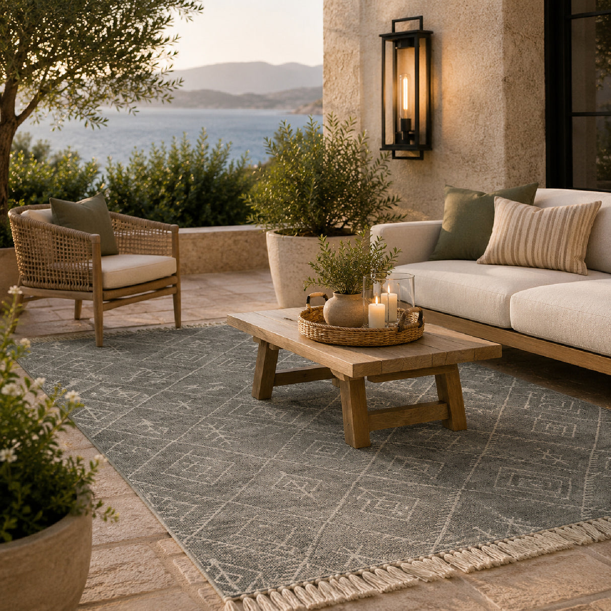 Geometric Design Fringed Outdoor Rug 6' x 9' | Oroa.com
