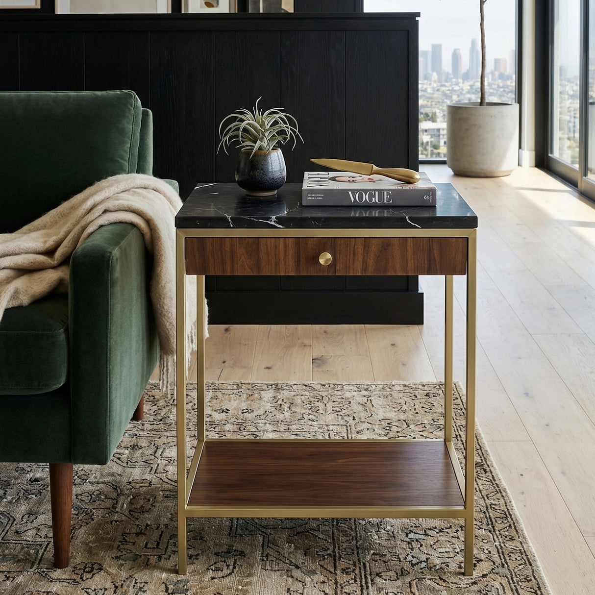 Black Marble Top Square Side Table S | Oroa.com