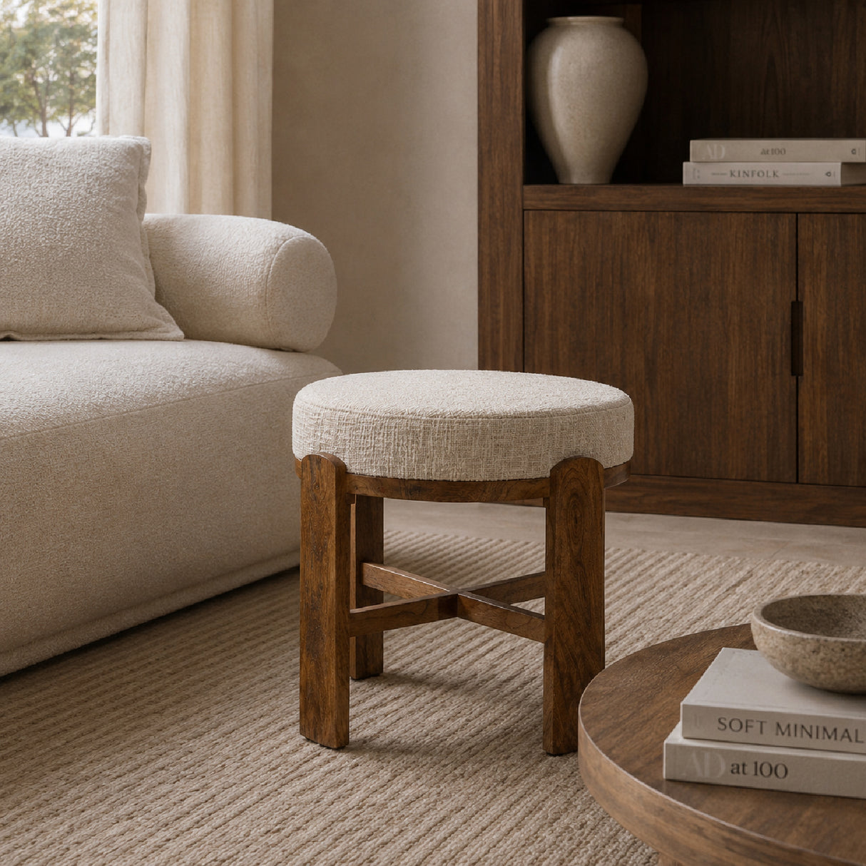 Round Fabric Cushioned Ottoman | Oroa.com