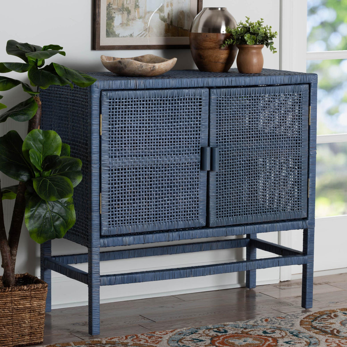 Modern European furniture - Blue Rattan 2-Door Cabinet - www.oroa.com | Oroa.com