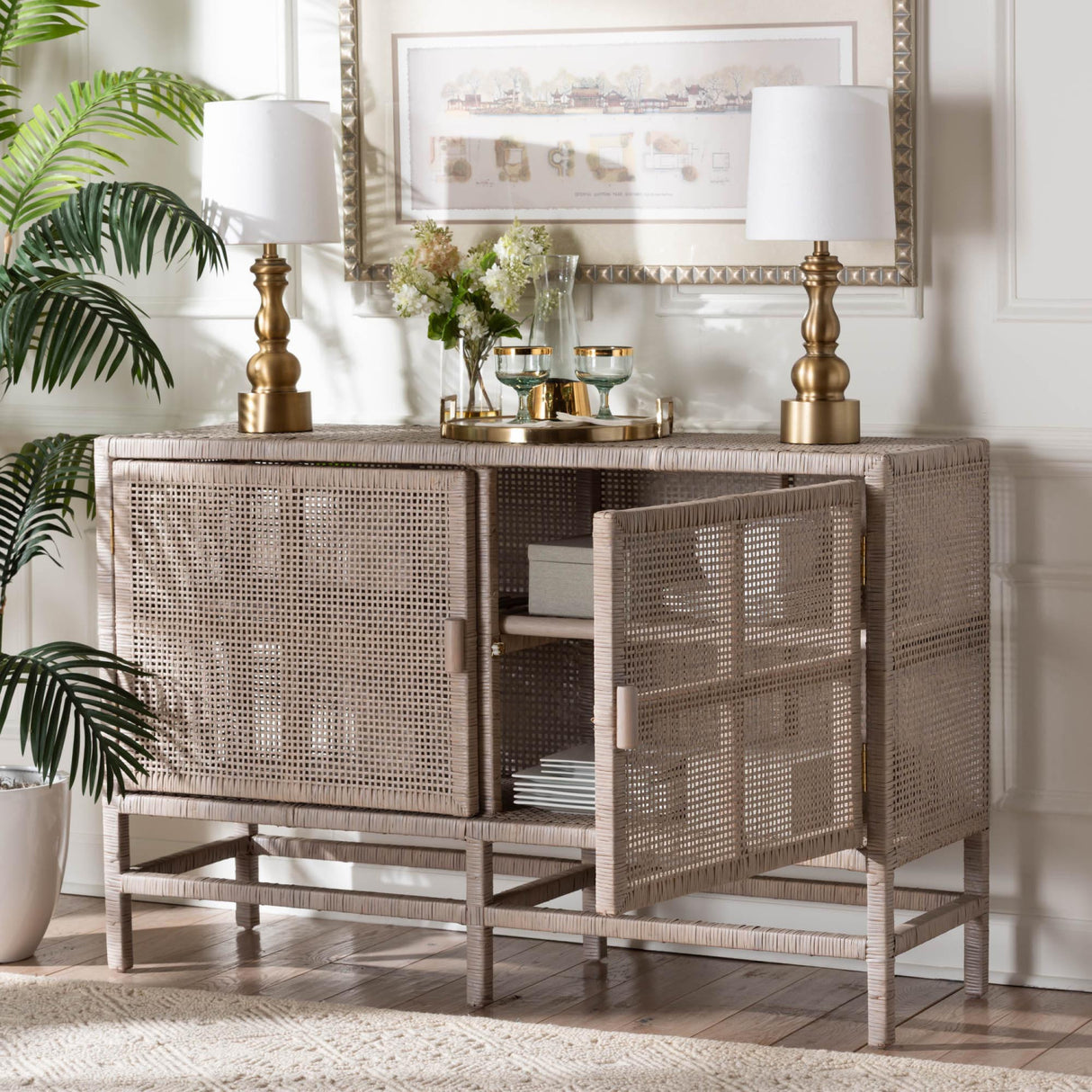 Modern European furniture - Vivan Natural Rattan Storage Cabinet - 2-Tier Handwovena - www.oroa.com | Oroa.com