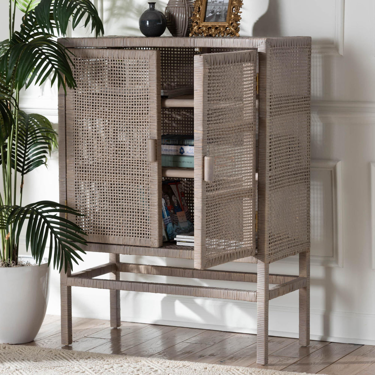 Modern European furniture - Gray Rattan 2-Door Cabinet - www.oroa.com | Oroa.com