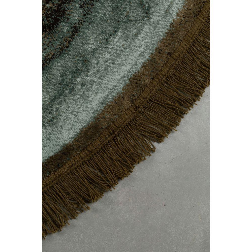 Round Khaki-Green Fringe Area Rug 70" | Bold Monkey Rocky | OROA.com