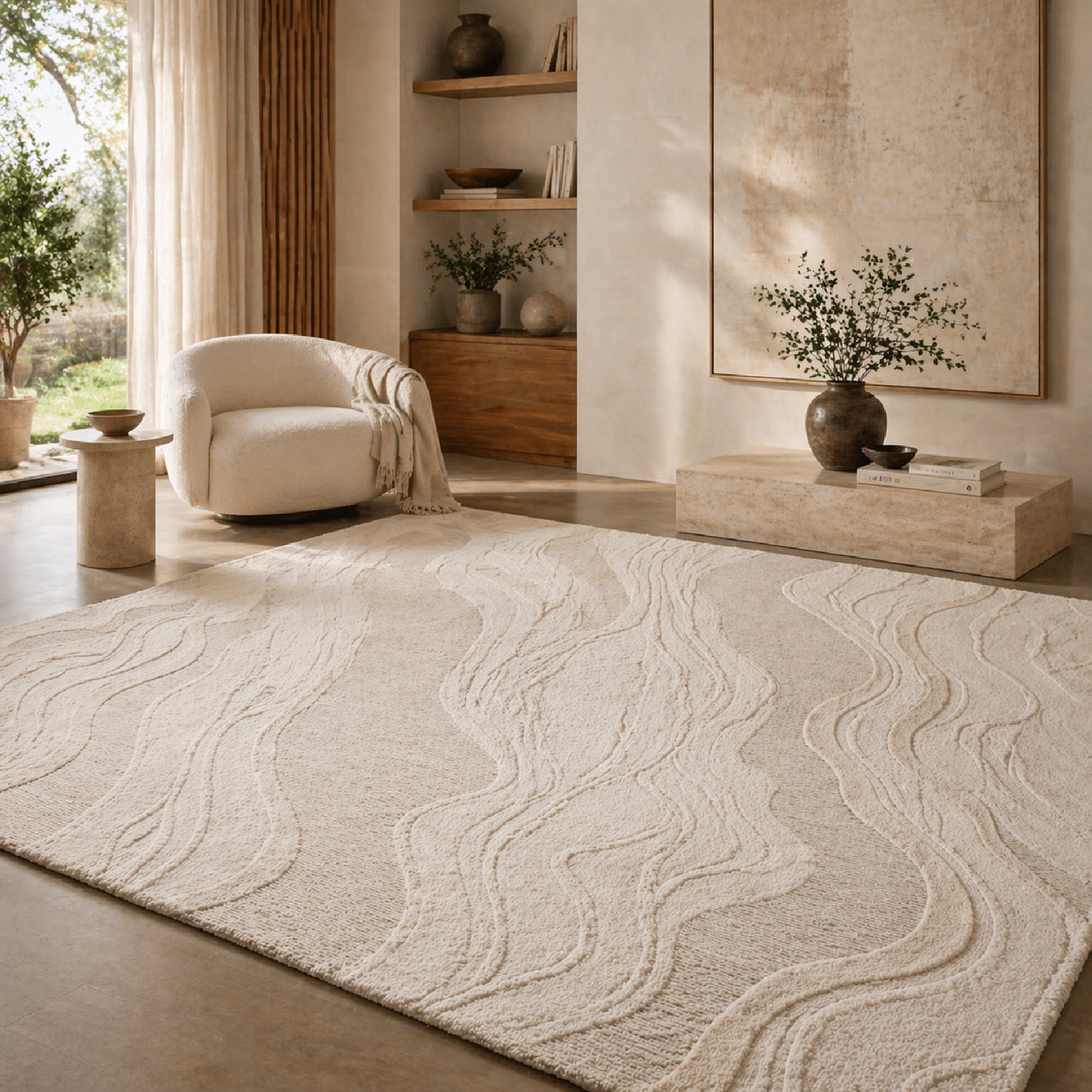 White Swirl Wool Carpet | Oroa.com