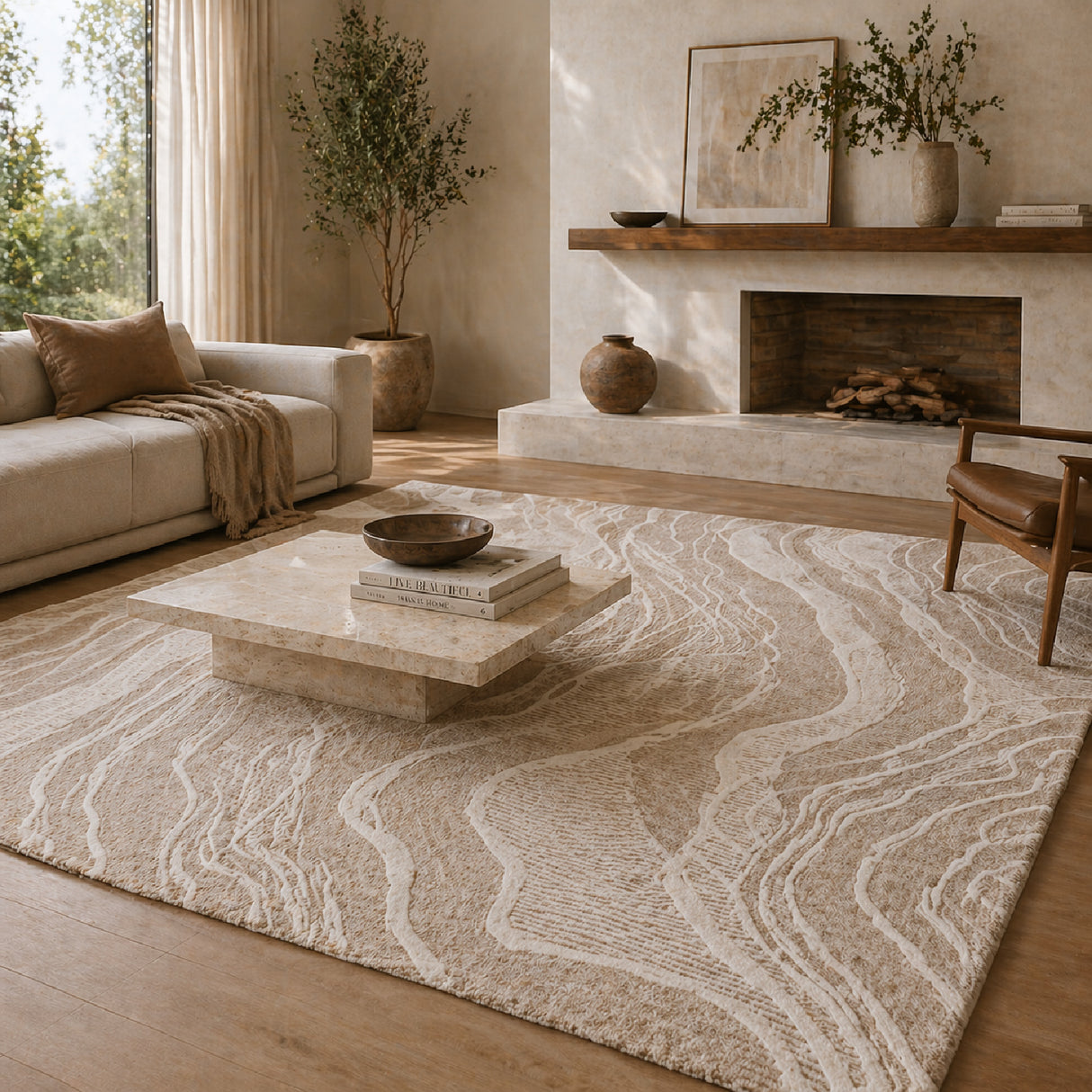Beige Swirl Wool Rug | Oroa.com