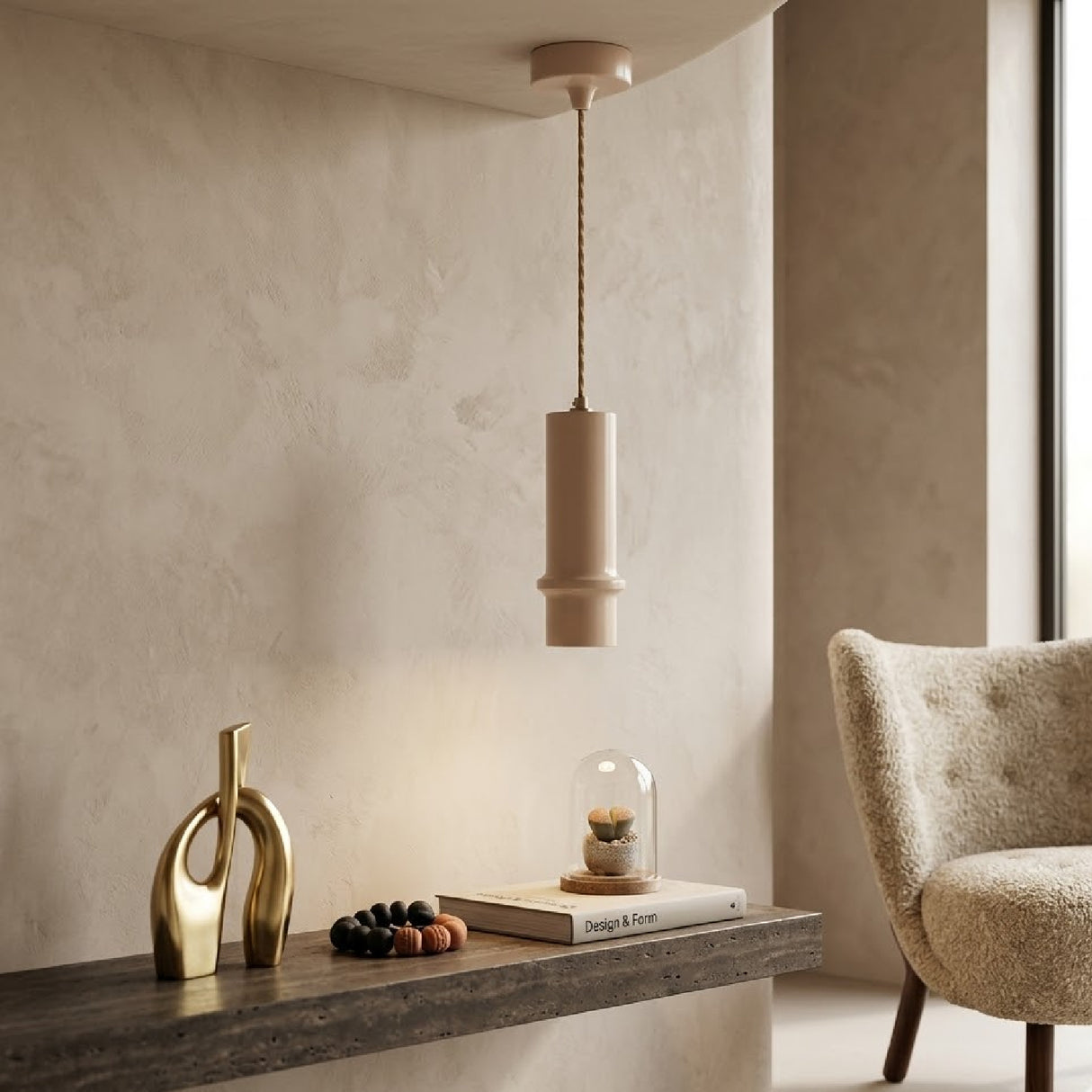 Beige Cylindrical Pendant Lamp | Oroa.com