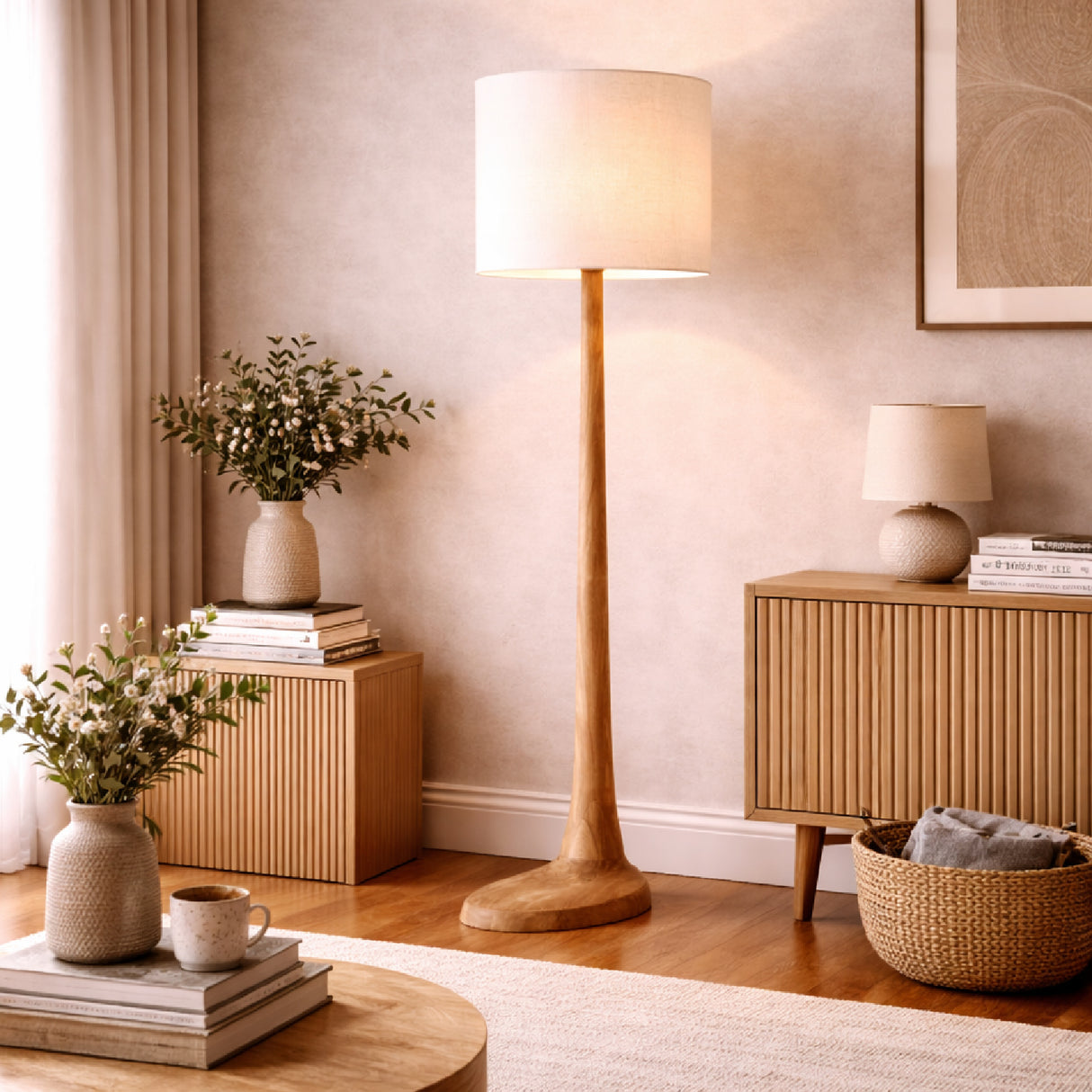 Mango Wood Base Floor Lamp | Oroa.com