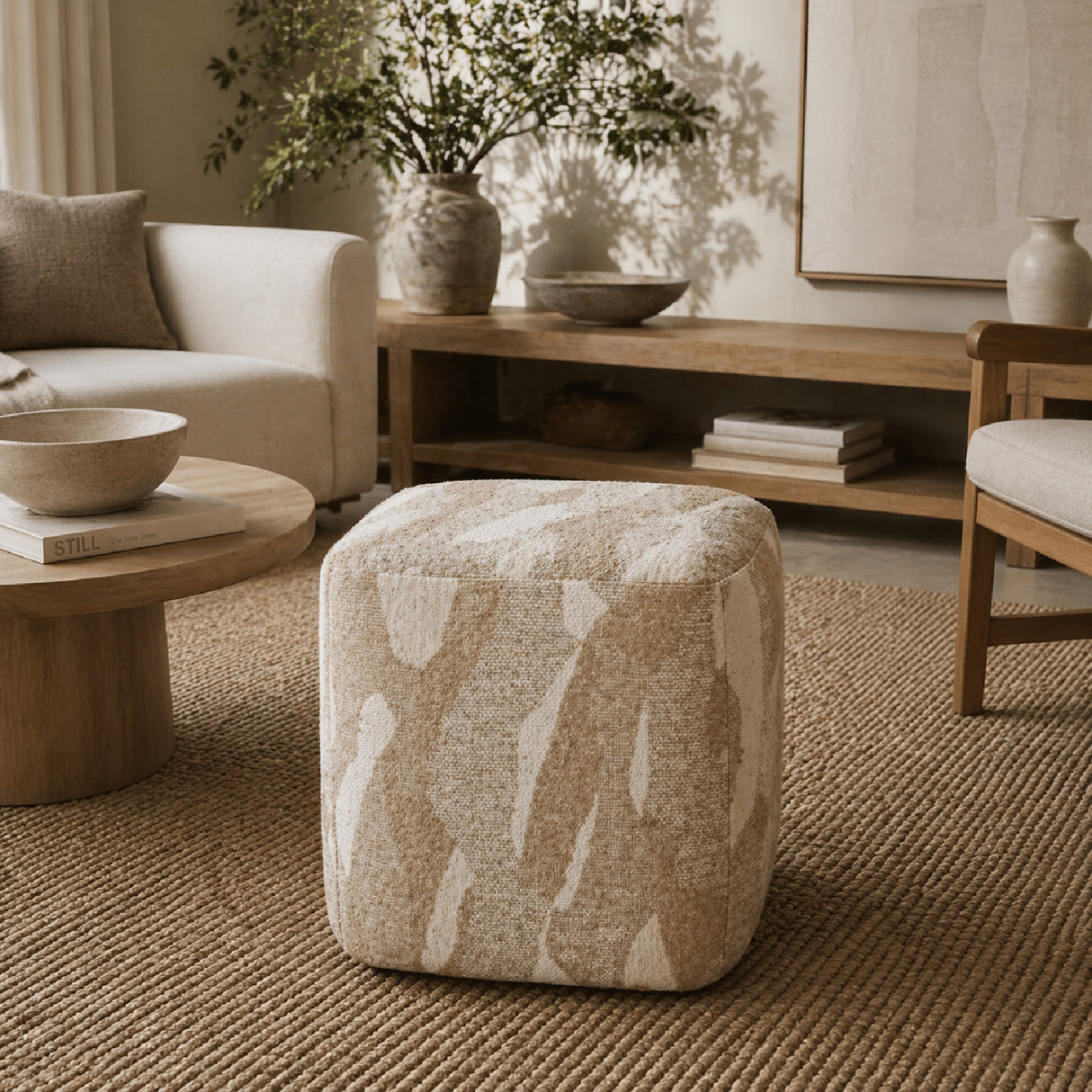 Printed Fabric Square Pouf S | Oroa.com