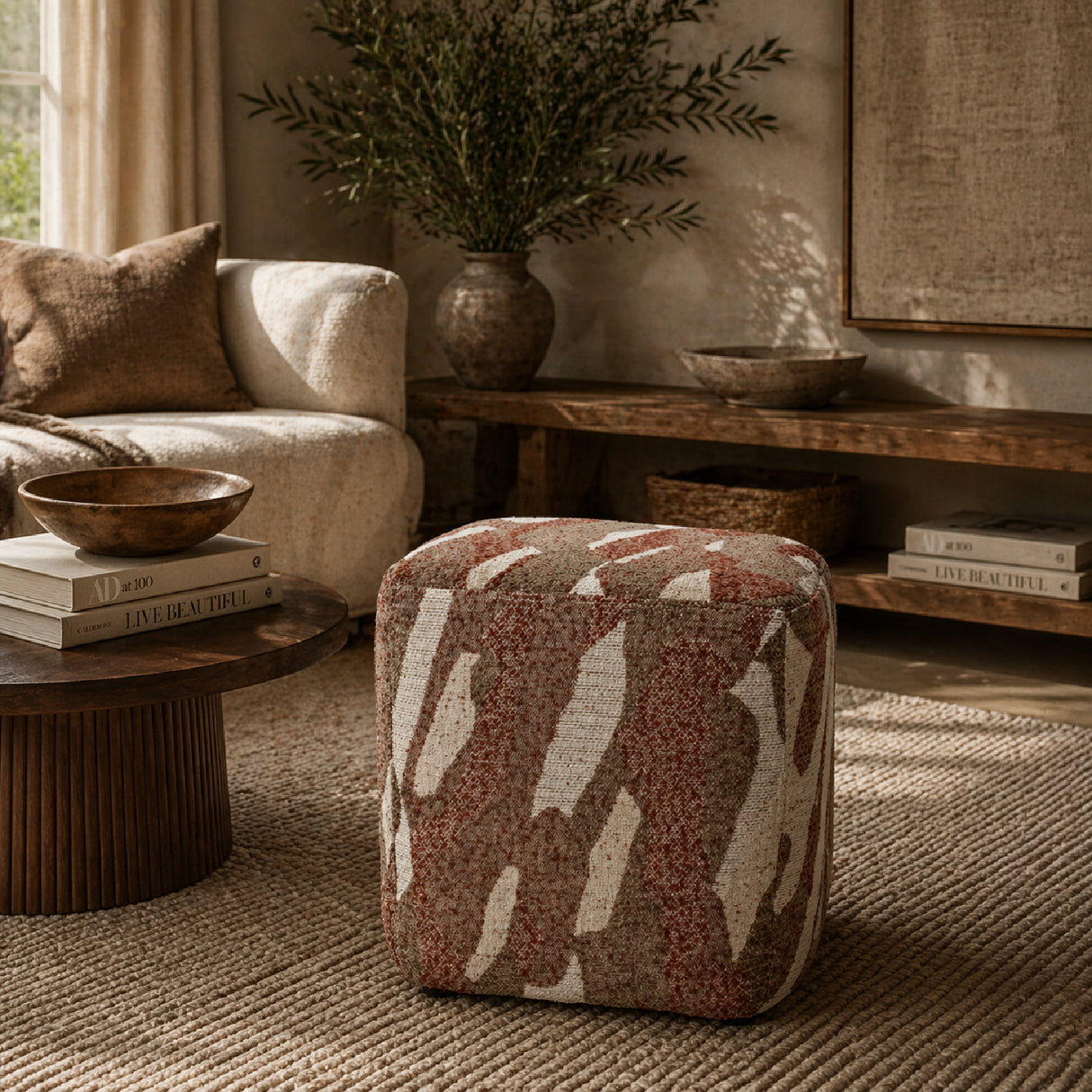 Printed Fabric Square Pouf S | Oroa.com
