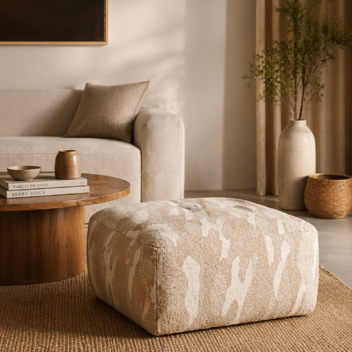 Printed Fabric Square Pouf L | Oroa.com