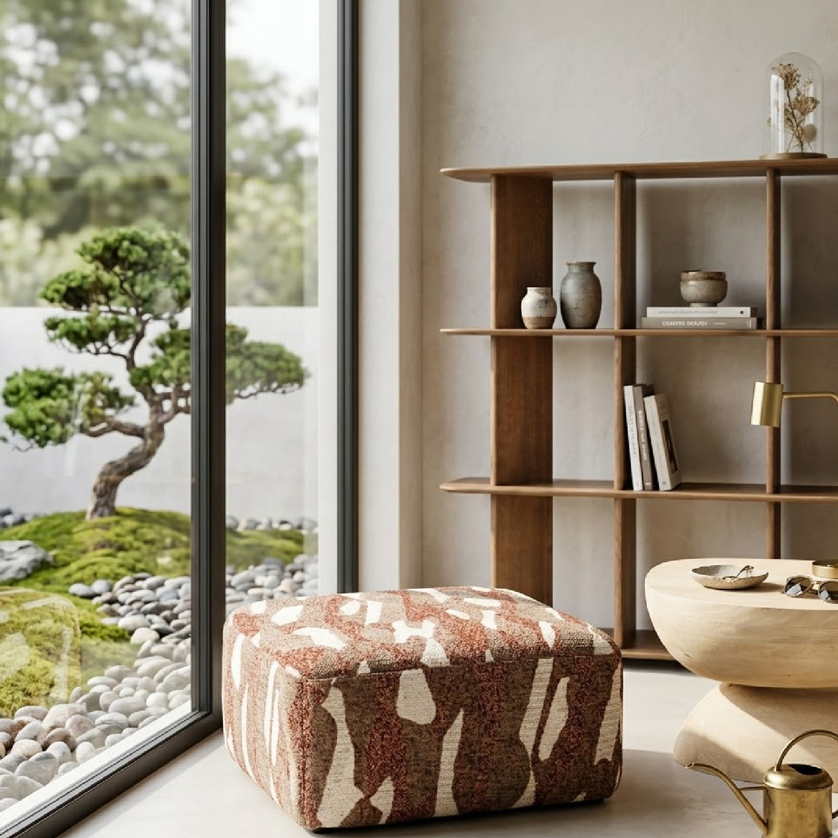 Printed Fabric Square Pouf L | Oroa.com