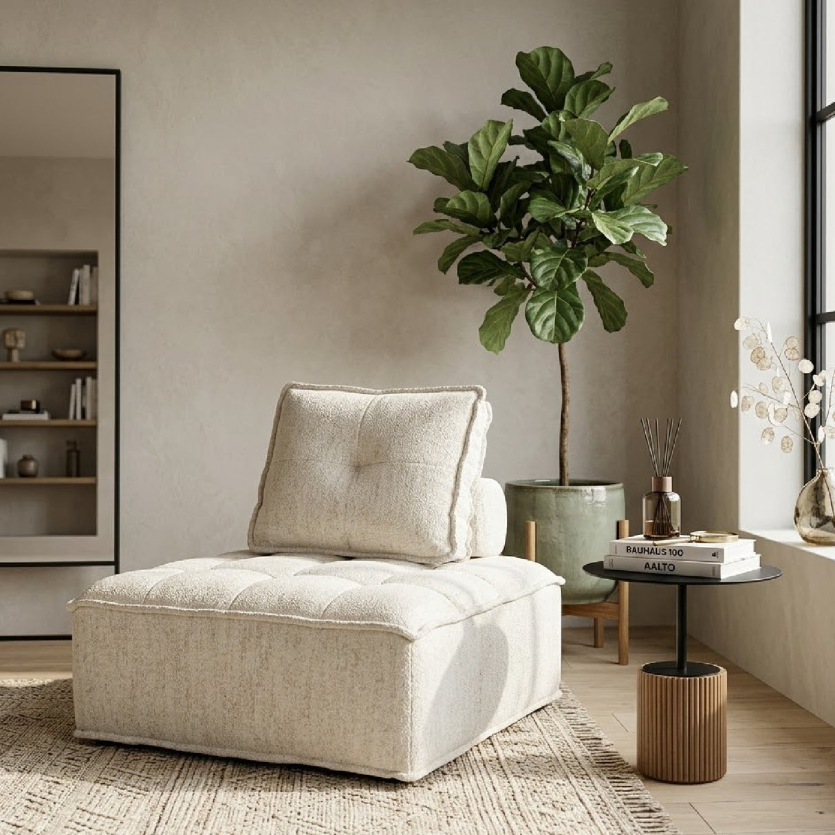 Square-Tufted Beige Lounge Chair | Oroa.com