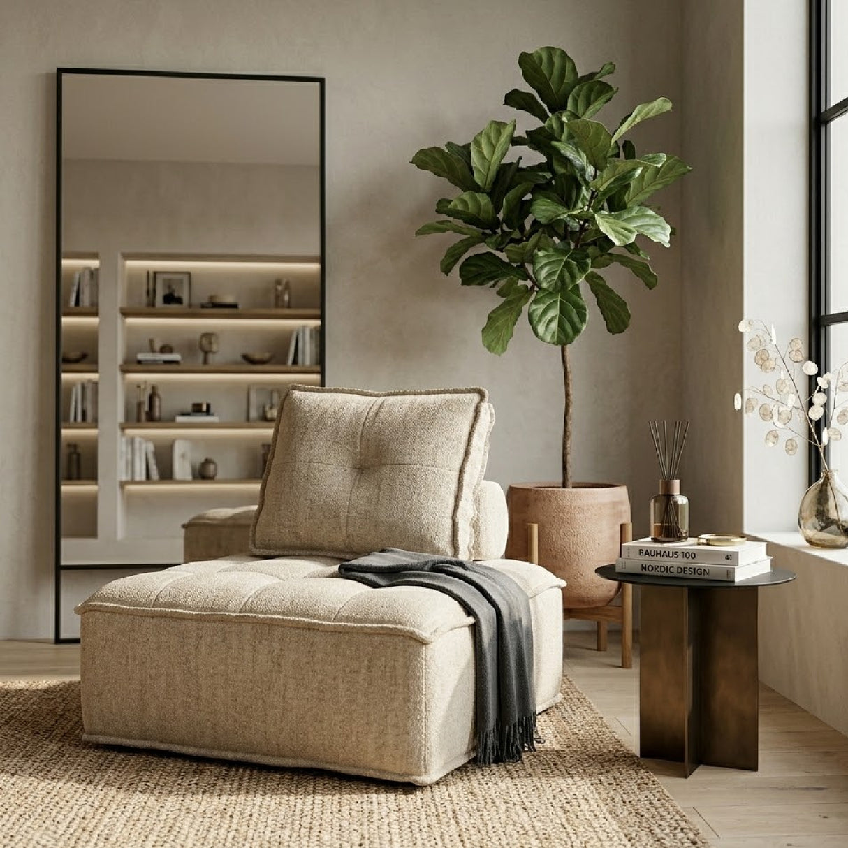 Square-Tufted Beige Lounge Chair | Oroa.com
