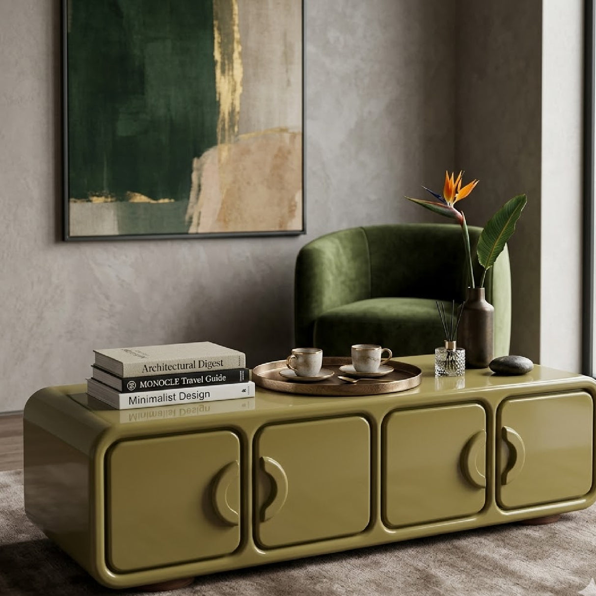 High-gloss 4-Door TV Cabinet | Oroa.com