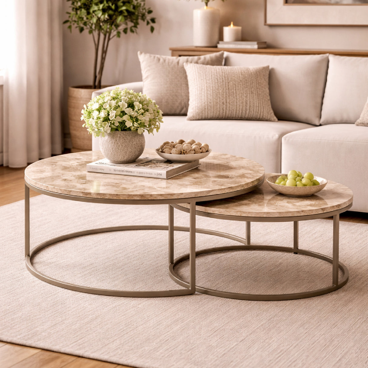 Round Marble Nested Coffee Tables (2) | Oroa.com