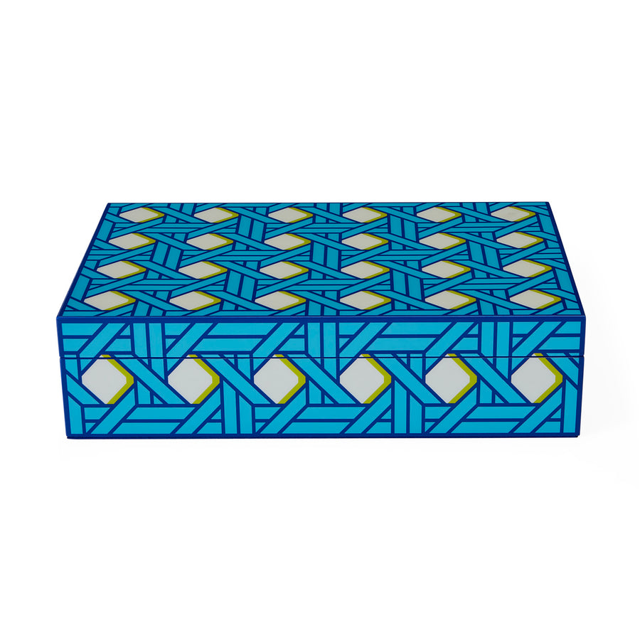Patterned Blue Lacquer Box L | Jonathan Adler Basketweave | Oroa.com