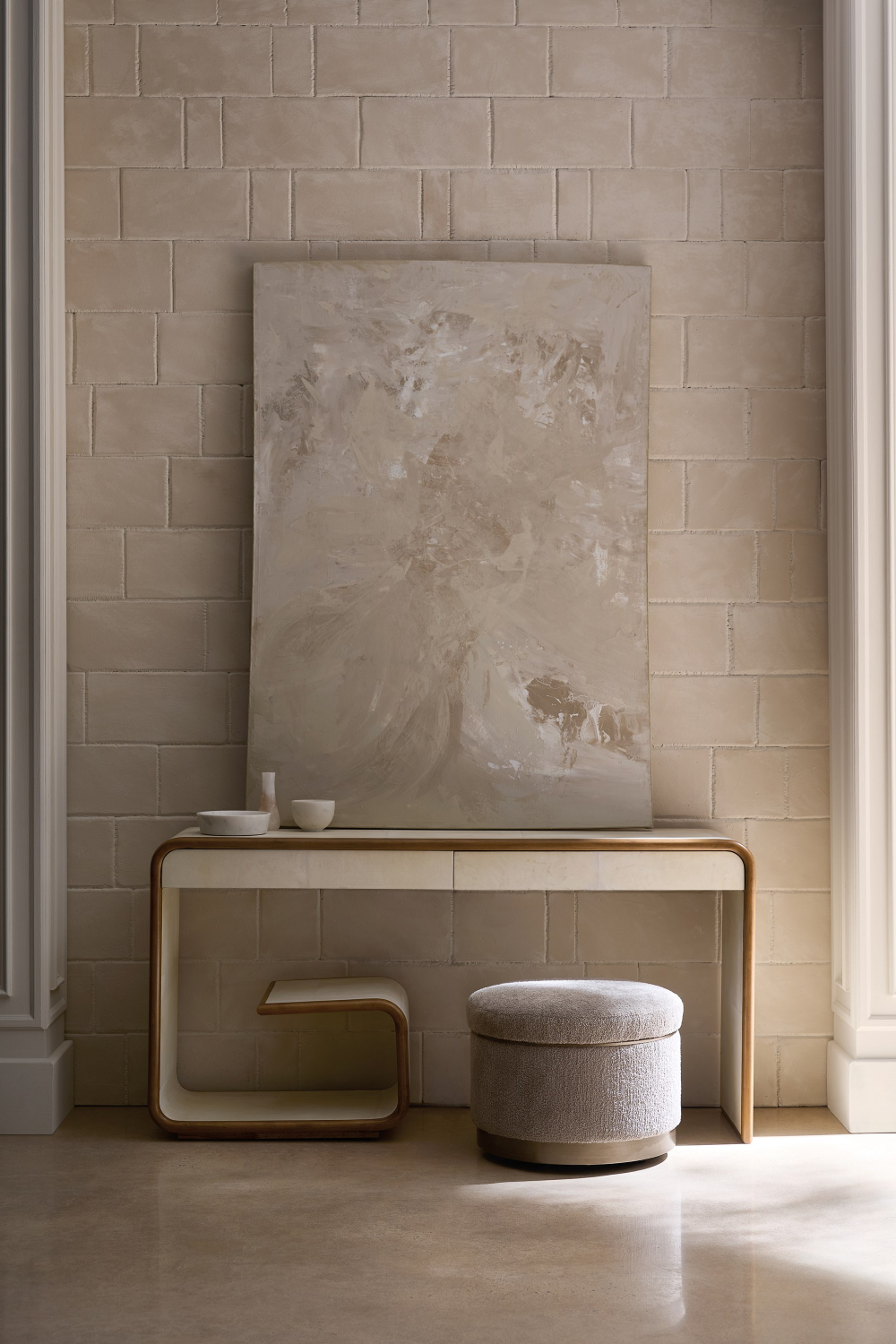 Round Chenille Storage Ottoman | Caracole Ritz | Oroa.com