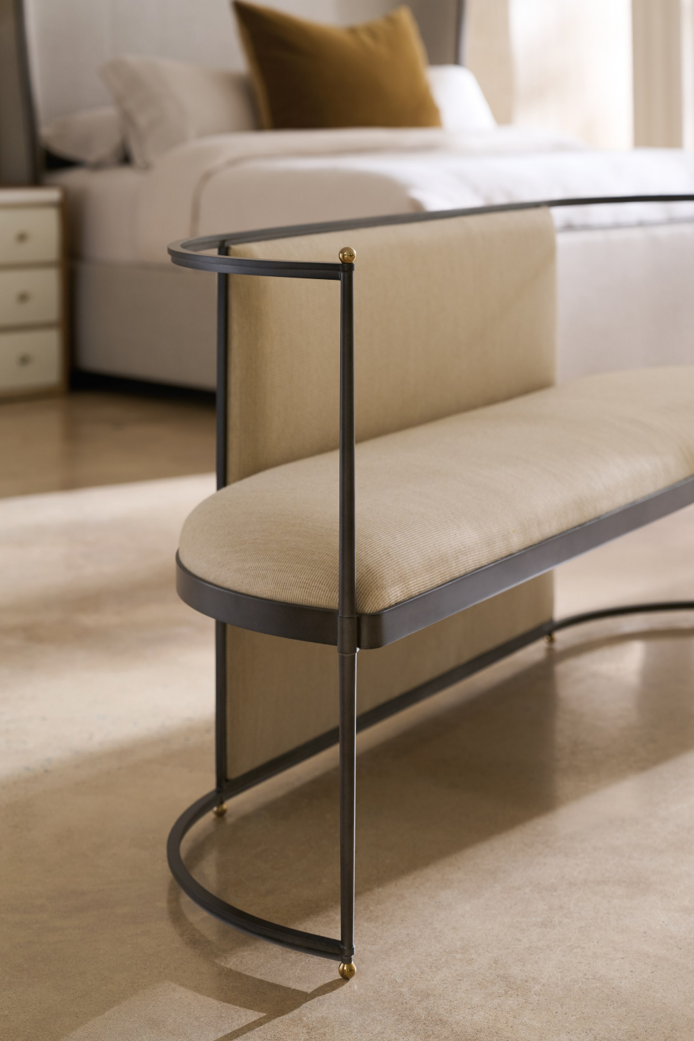 Metal Framed Wool Bench | Caracole Toulouse | Oroa.com