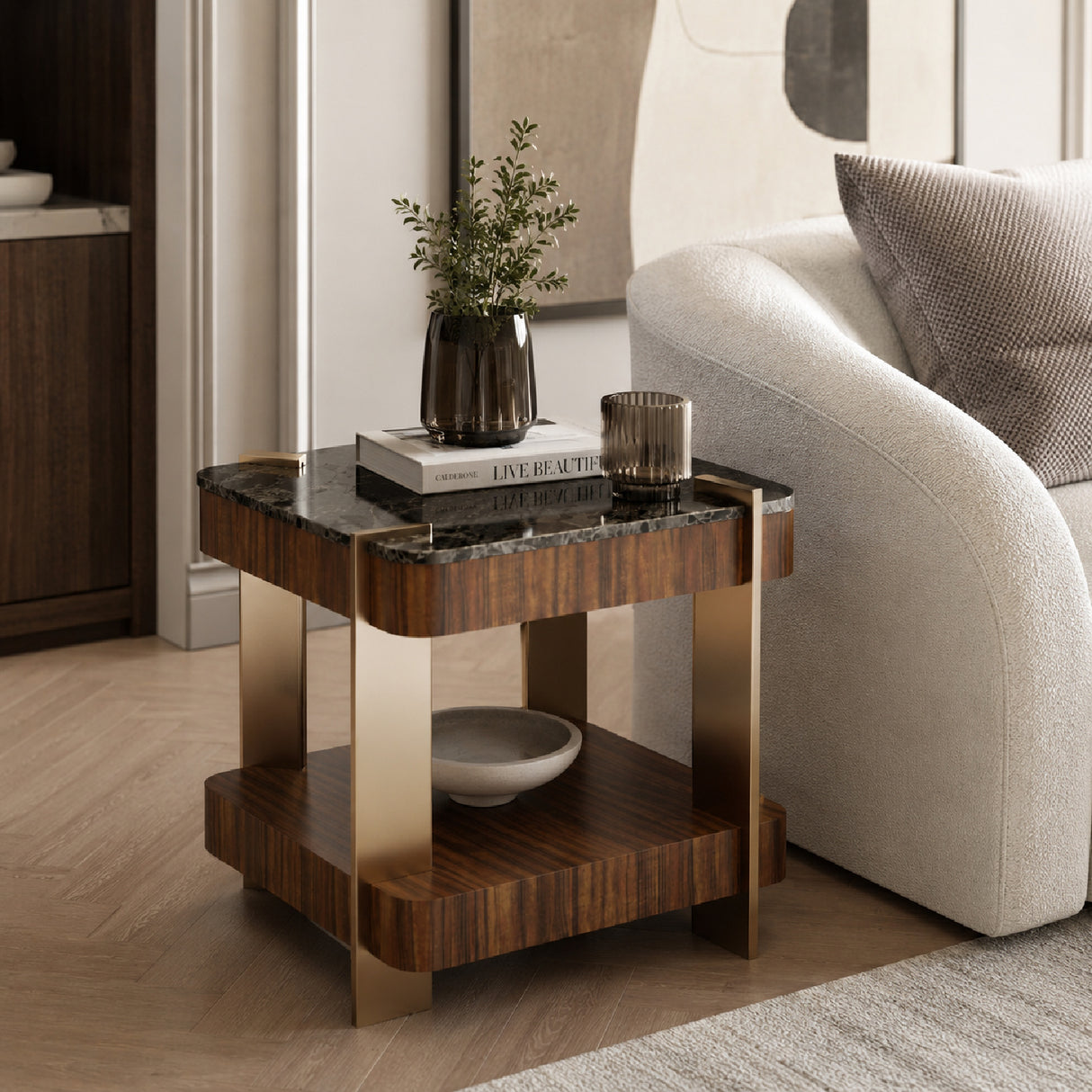 Smoked Walnut Square Side Table | Oroa.com