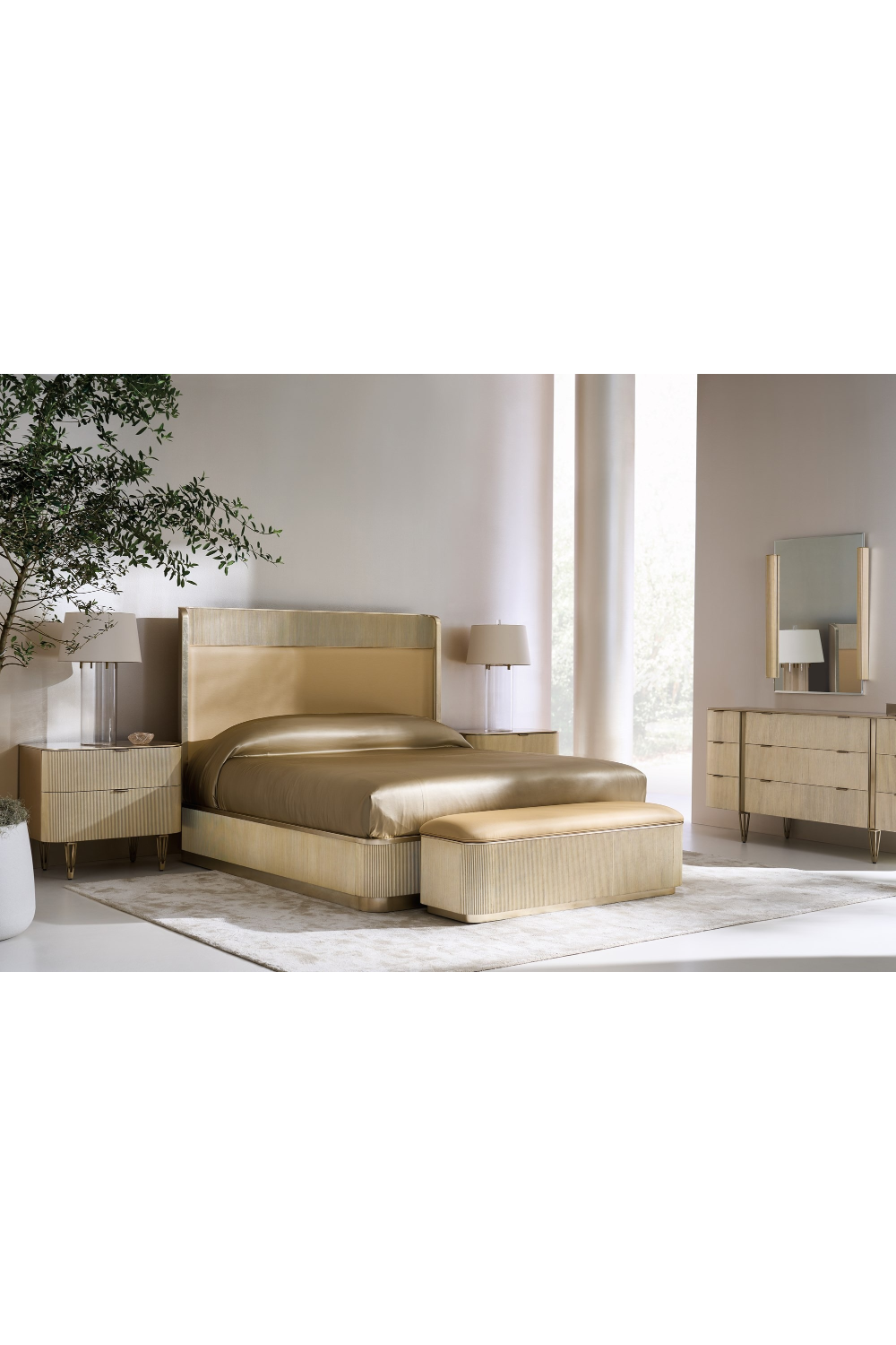 Gold Trim Reeded Queen Bed | Oroa.com