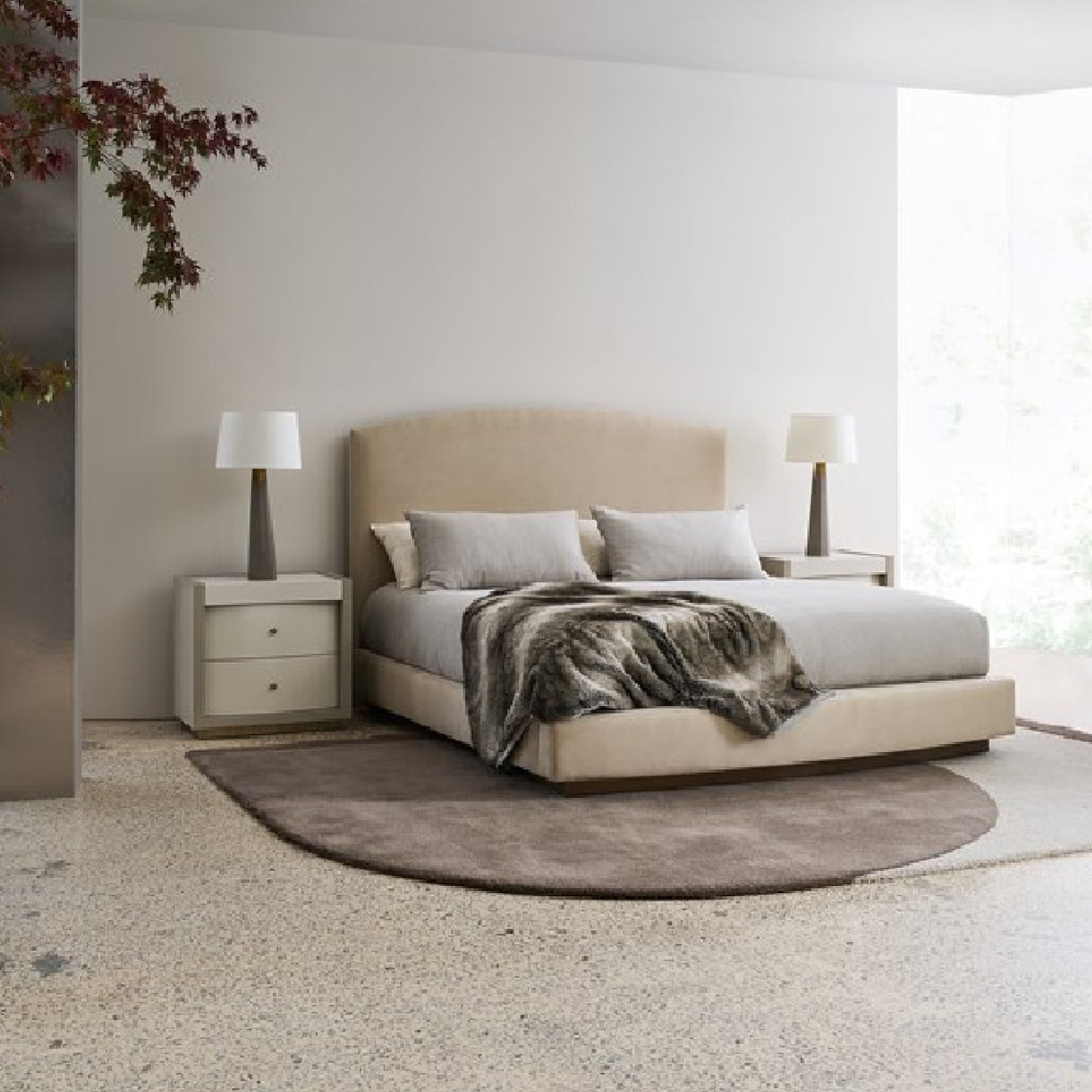 Cream Suede King Bed | Oroa.com