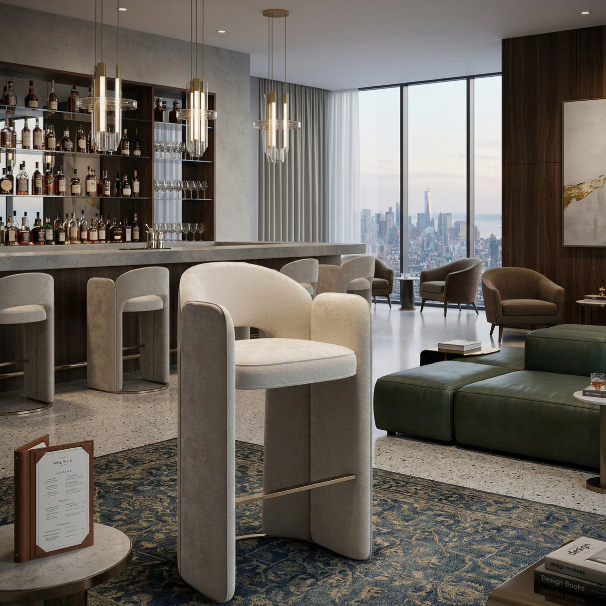 White Velvet Bar Stool | Oroa.com