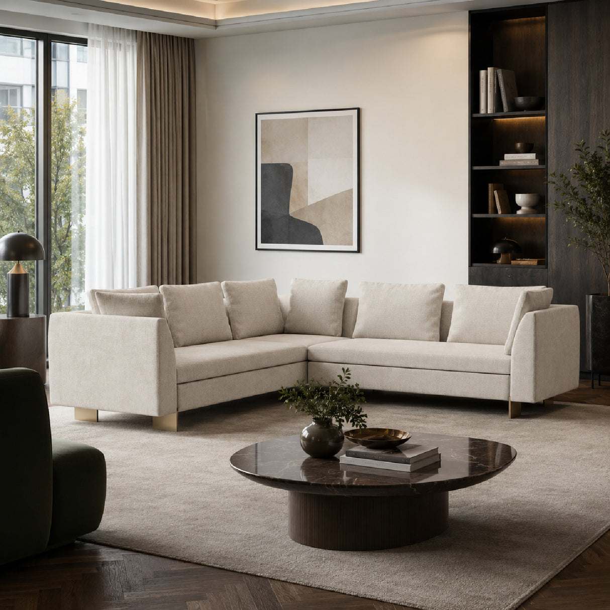 White Chenille Sectional Sofa L | Oroa.com