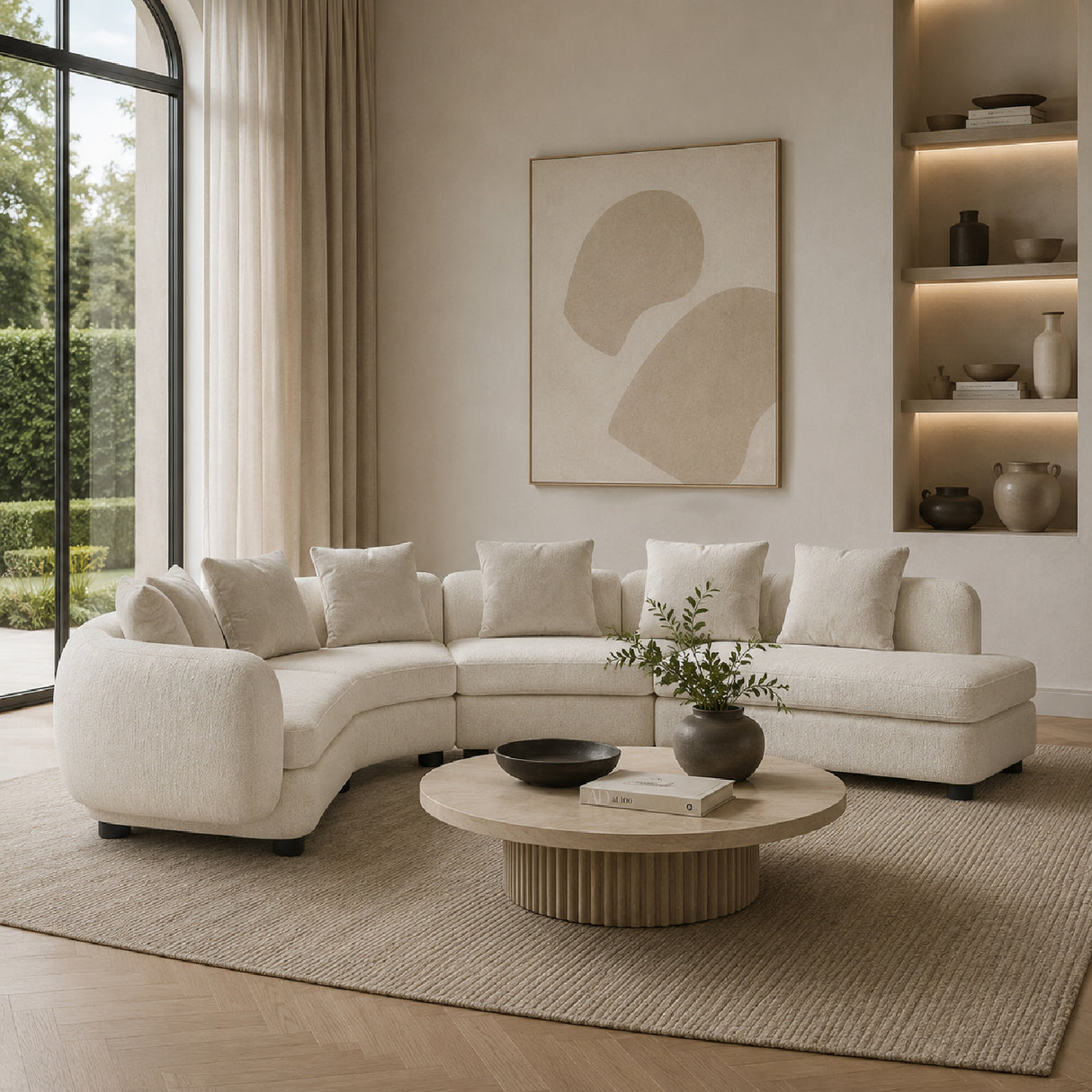 White Curved Armless Loveseat | Oroa.com
