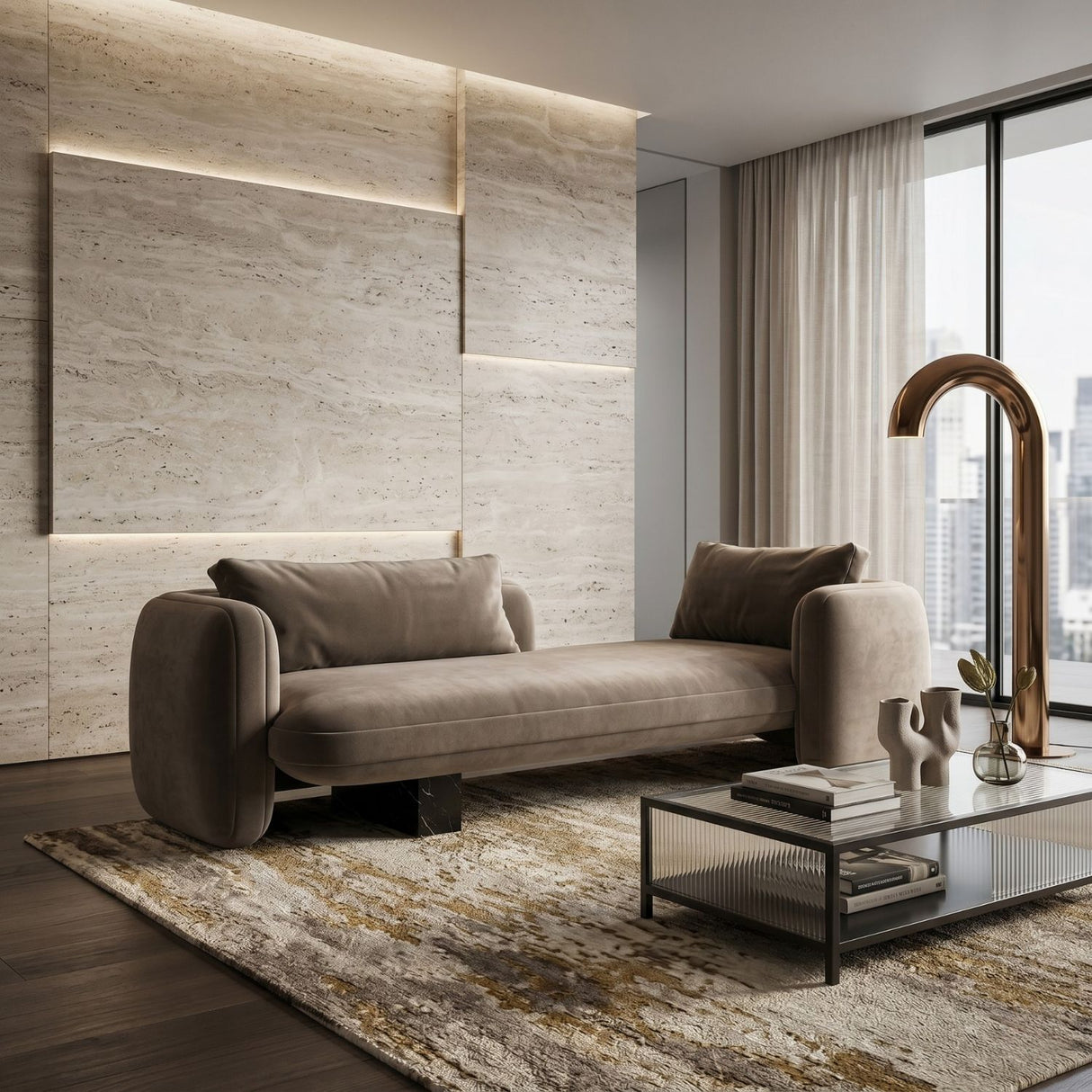 Taupe Velvet Bedroom Chaise | Oroa.com