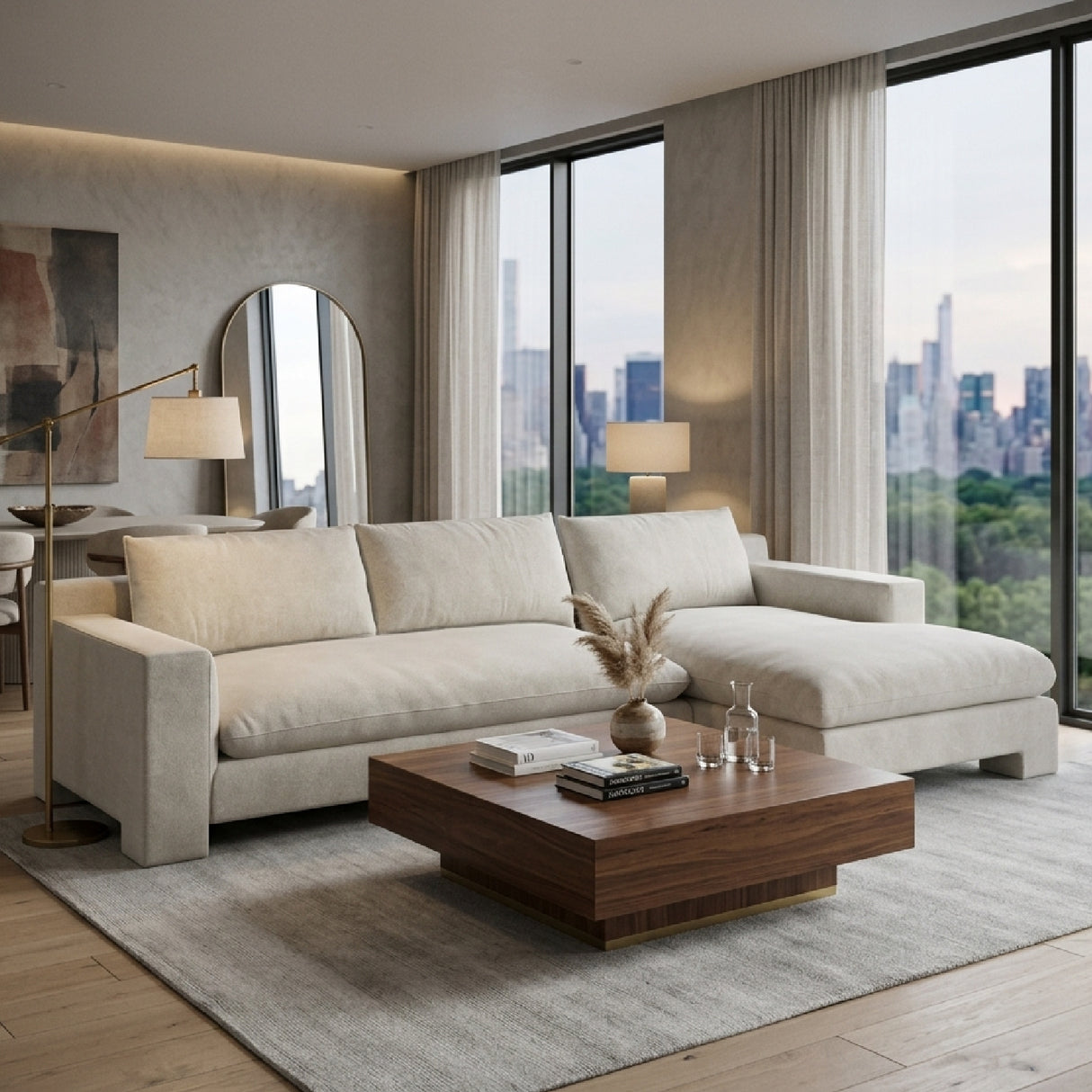 White Velvet Sectional Chaise | Oroa.com