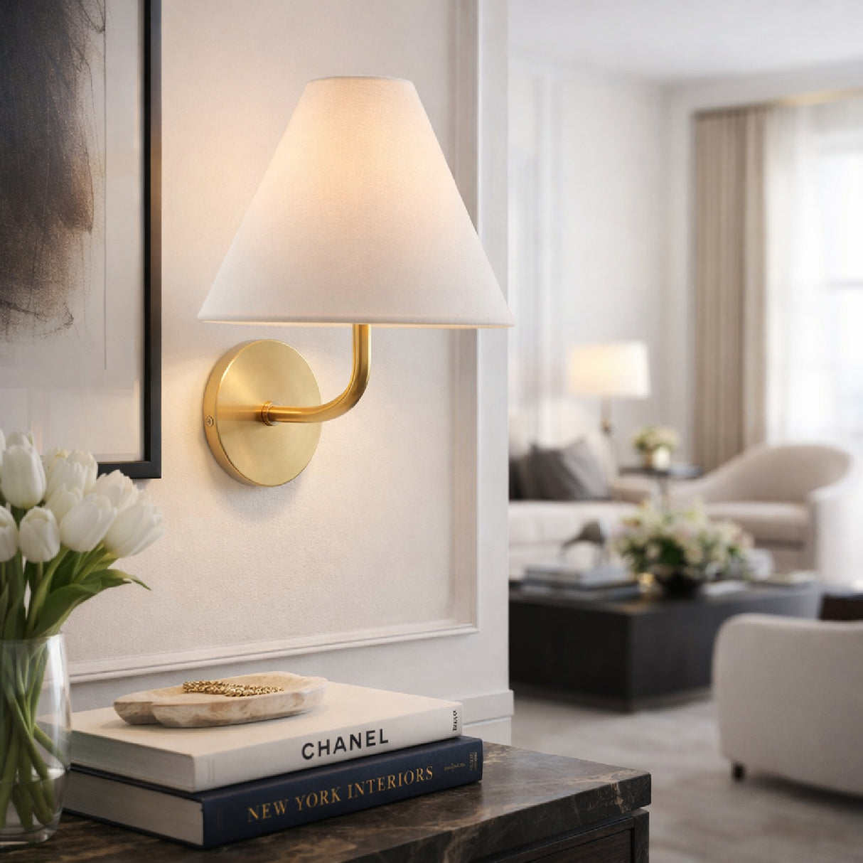 Modern European furniture - White Empire Linen Wall Lamp - www.oroa.com | Oroa.com