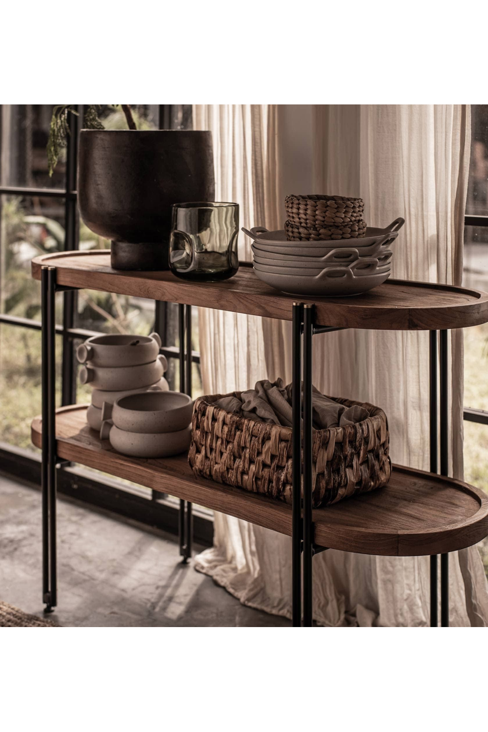 Oval Wooden Side Table With Undershelf | dBodhi Coco | OROA.com