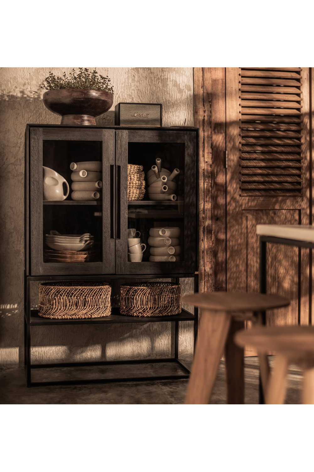 Glass Door Cabinet With Open Rack | dBodhi Karma | OROA.com