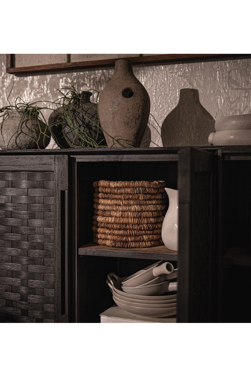 Black Woven Rattan 2-Door High Dresser | dBodhi Karma | OROA.com