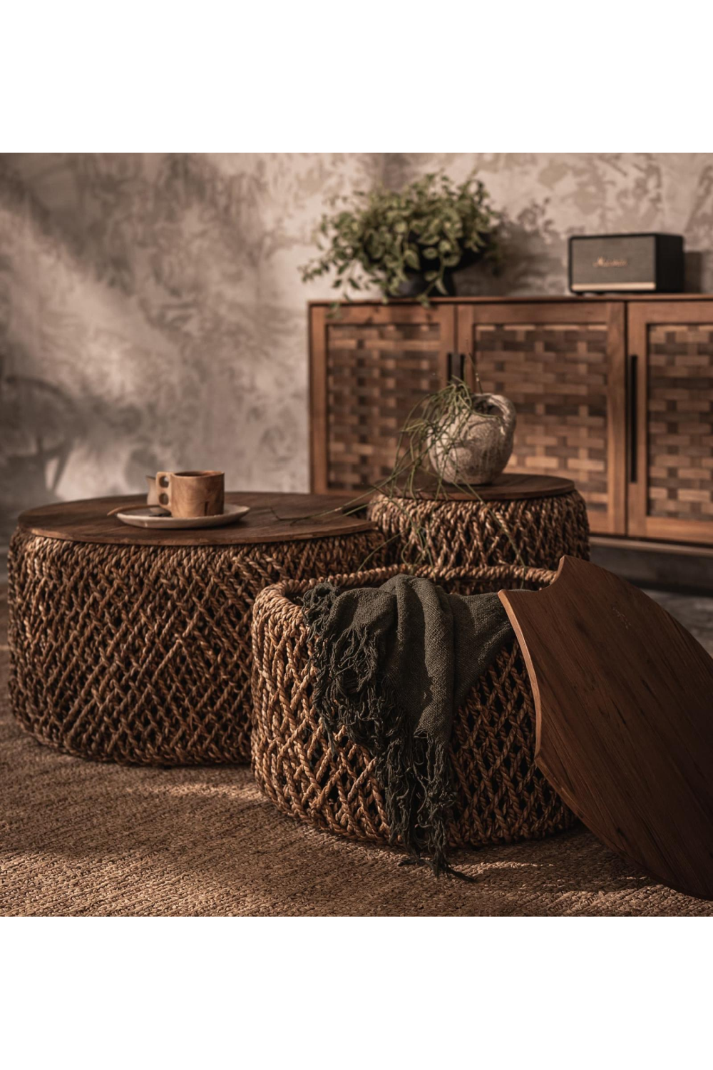 Round Abaca Coffee Table Set (3) | dBodhi Knut Padi | OROA.com