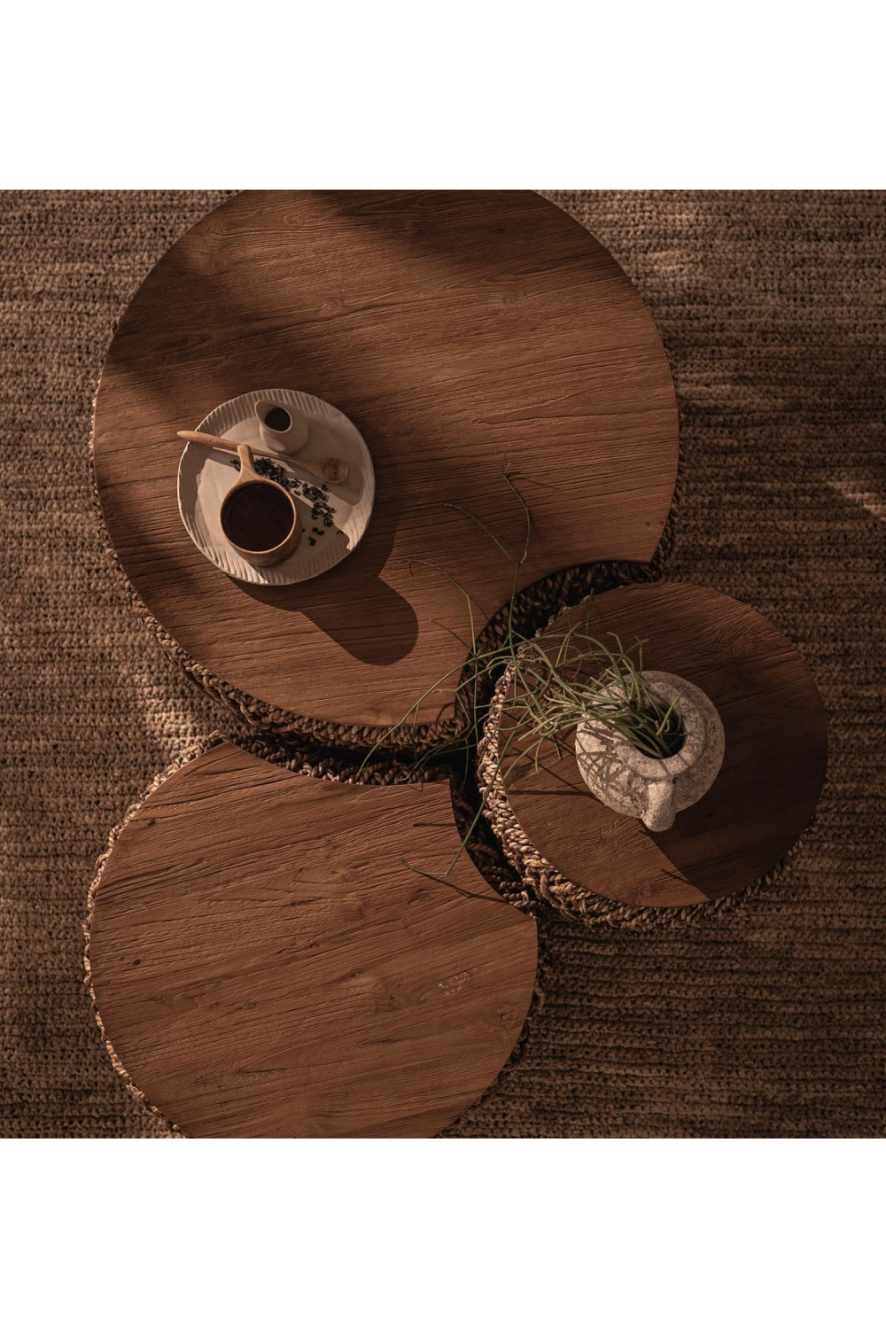 Round Abaca Coffee Table Set (3) | dBodhi Knut Padi | OROA.com