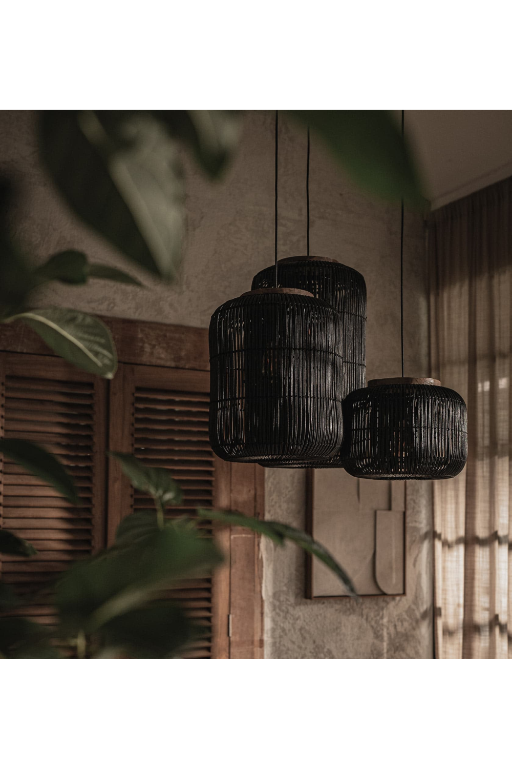 Black Rattan Hanging Lamp | dBodhi Barrel | OROA.com