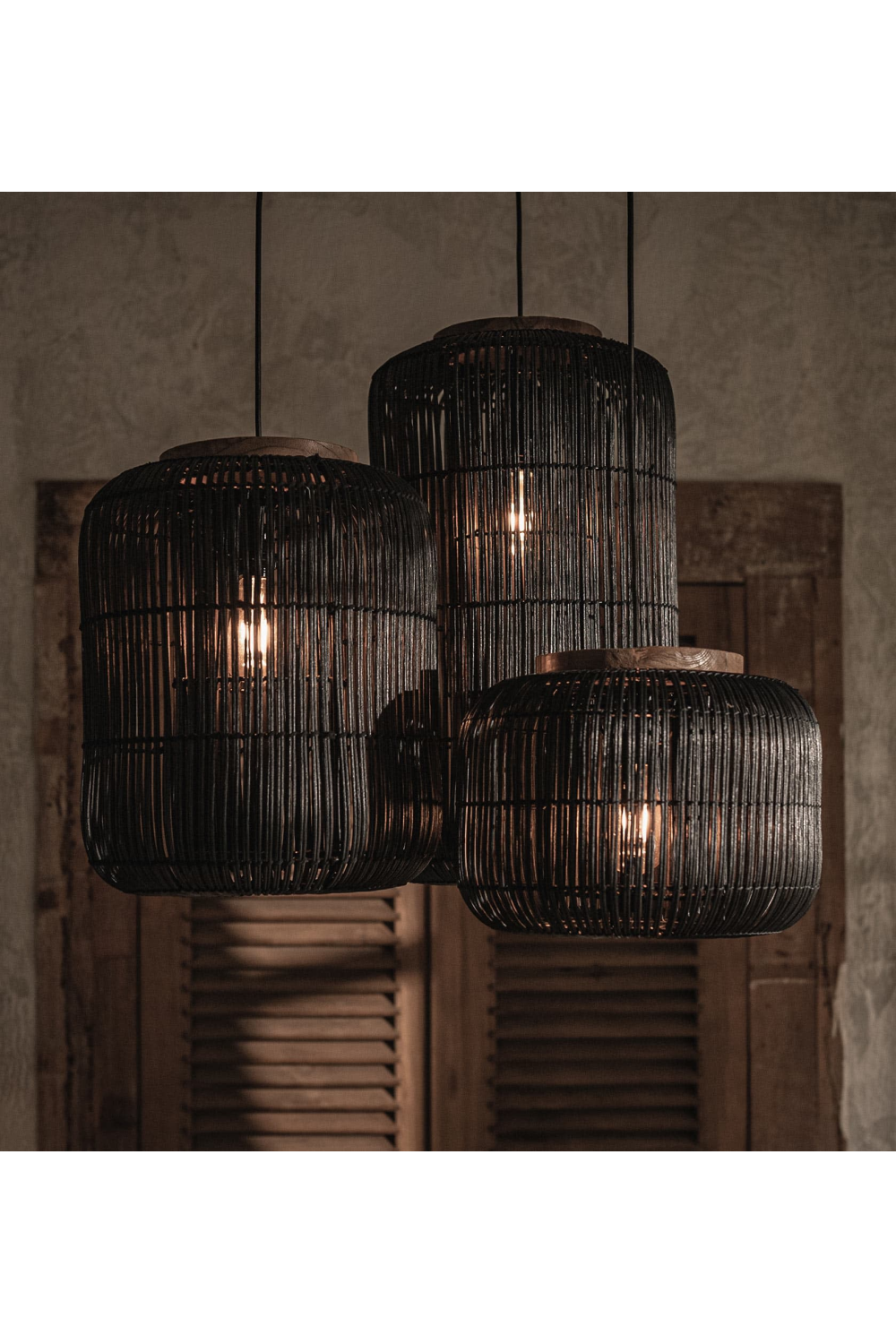 Black Rattan Hanging Lamp | dBodhi Barrel | OROA.com