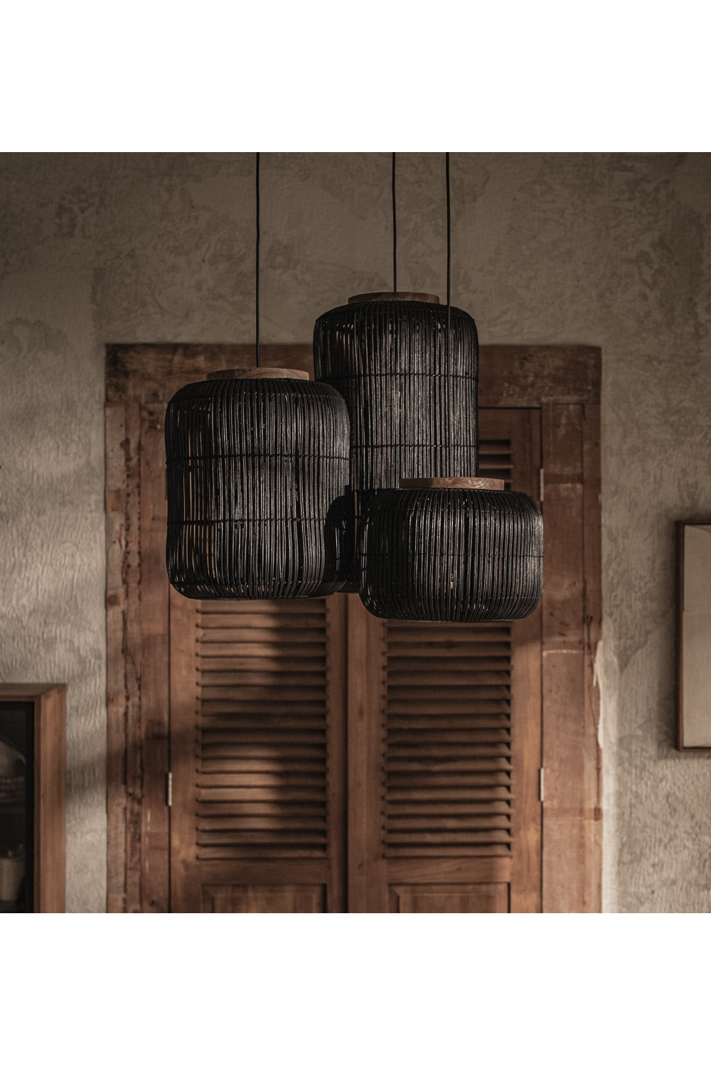 Black Rattan Hanging Lamp | dBodhi Barrel | OROA.com