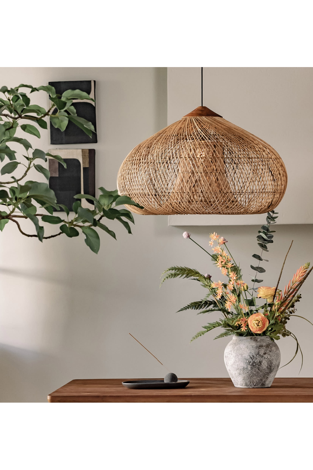 Brown Rattan Drum Lamp | dBodhi Kulit | OROA.com