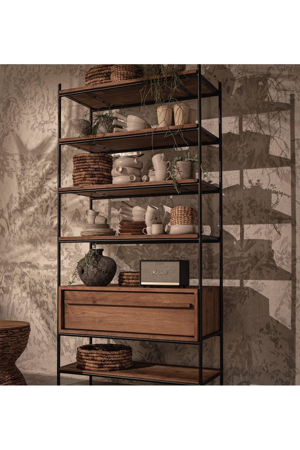 Teak Wood 1-Drawer Open Cabinet | dBodhi Outline | OROA.com