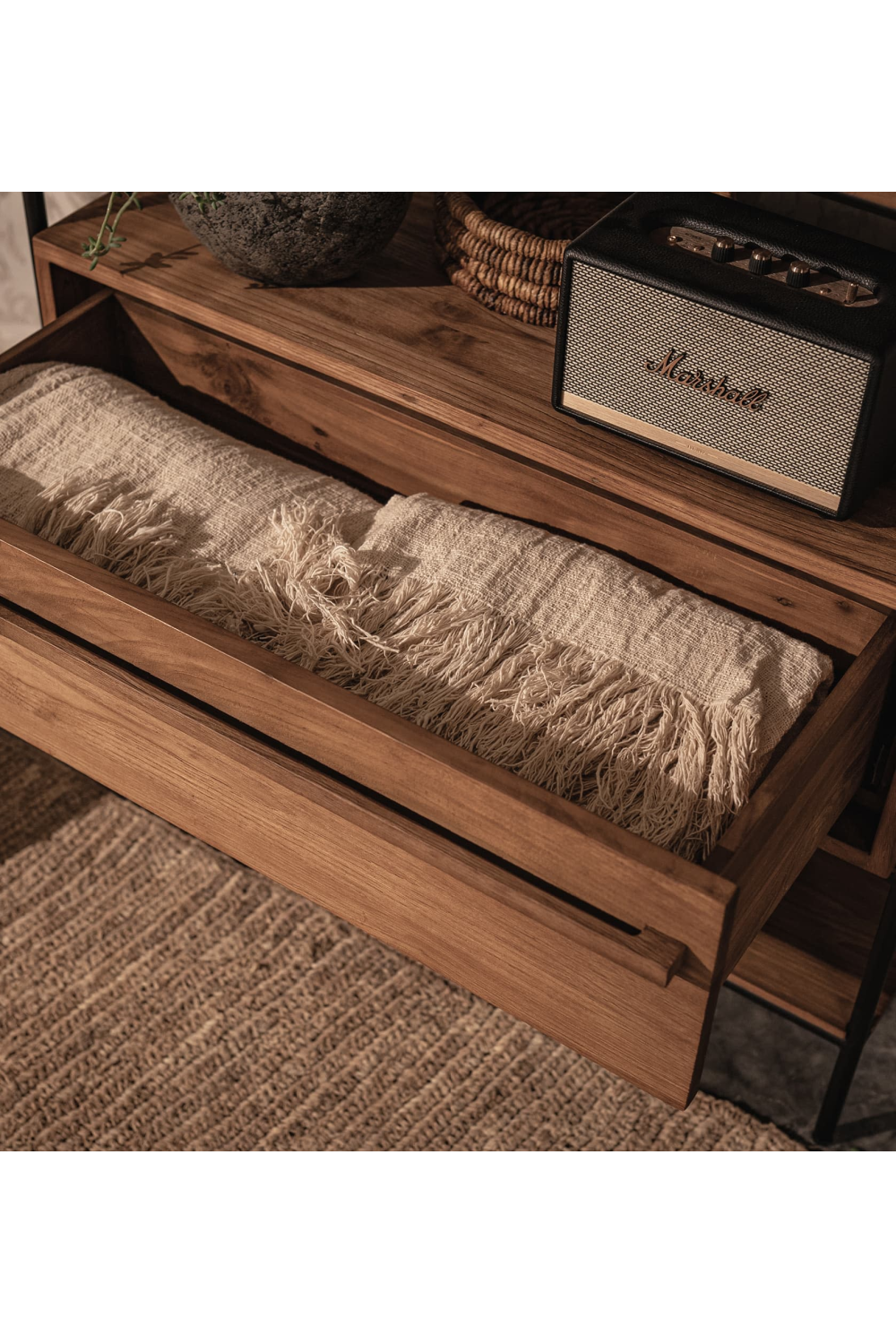 Teak Wood 1-Drawer Open Cabinet | dBodhi Outline | OROA.com